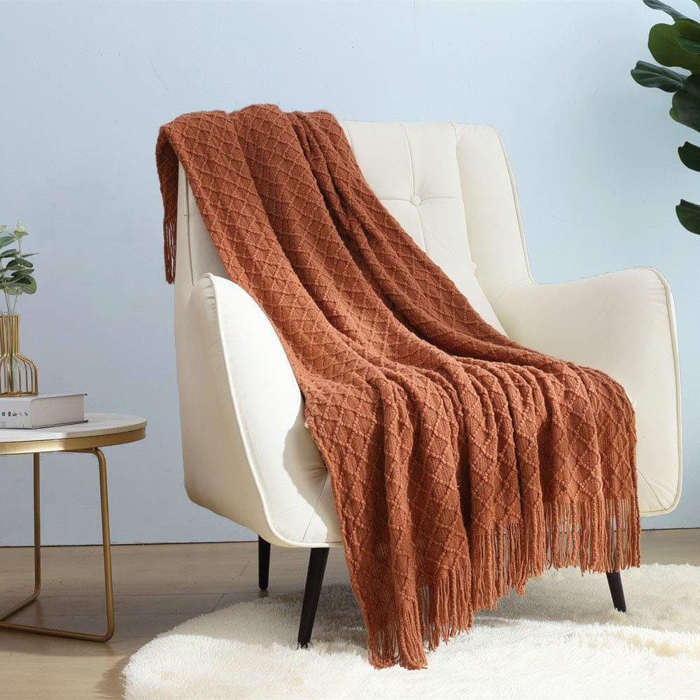 CREVENT Home Farmhouse Decor Rustic Couch Sofa Chair Bed Throw Blanket, Soft Warm Light Weight for Travelling in Spring Summer (127x152cm Caramel)