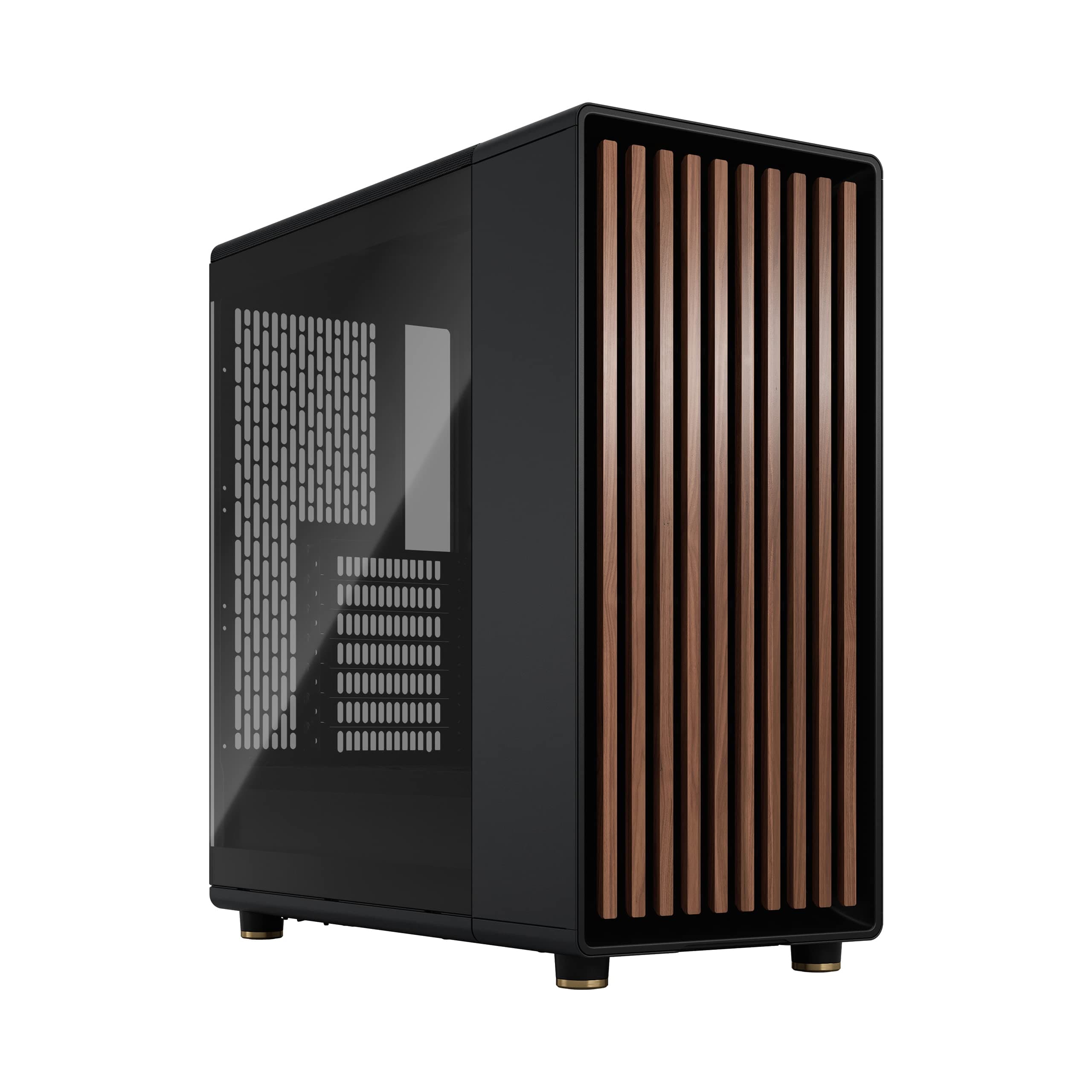 Fractal Design North Charcoal Black Mid Tower PC Case– Dark Tempered Glass, Walnut Wood, High Airflow ATX Chassis, USB Type-C, 2X 140mm PWM Fans, Liquid Cooling Support Gaming Cabinet (FD-C-NOR1C-02)