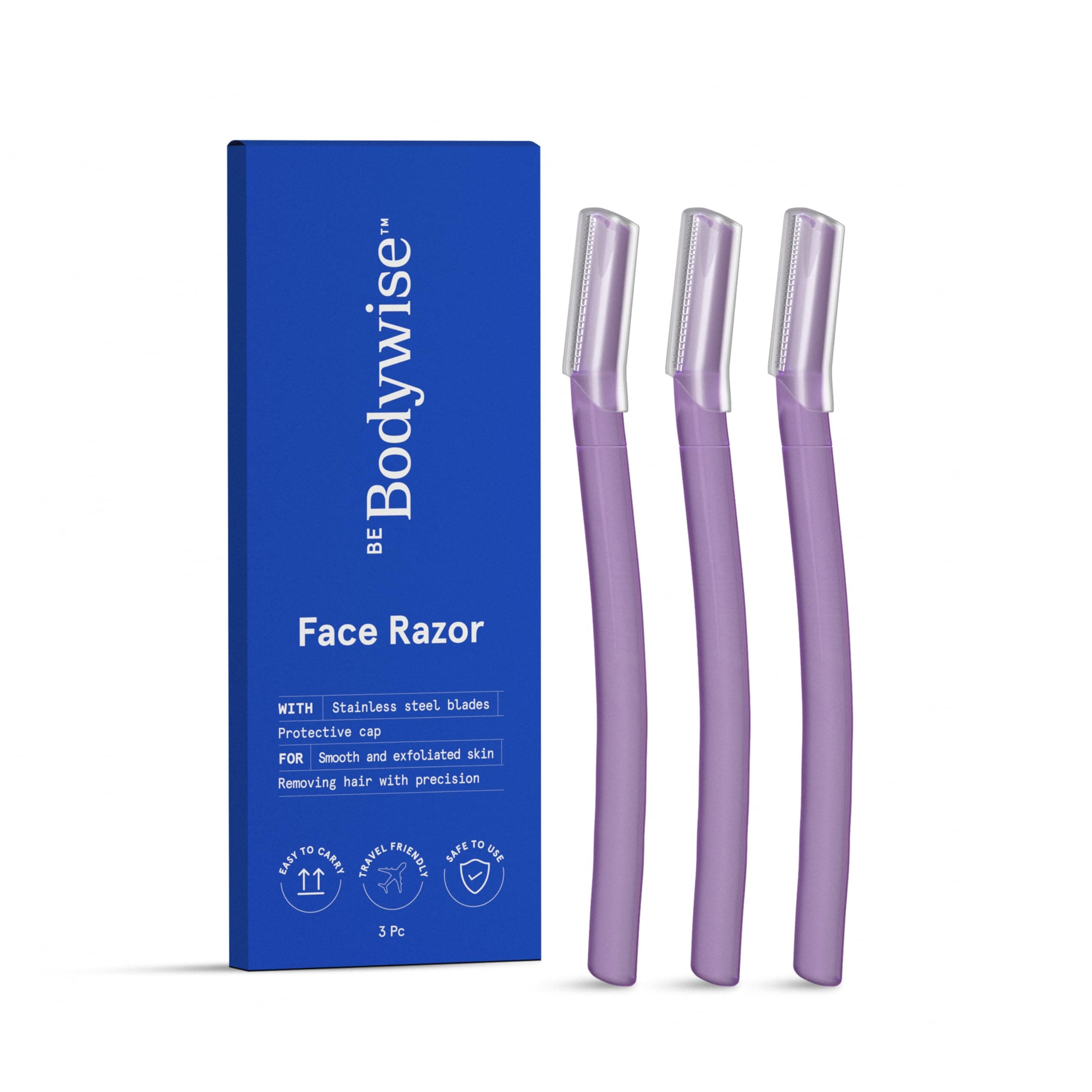 Reusable Face Razor For Women - Pack of 3 | Instant & Painless Hair Removal | For Eyebrows, Upper Lip, Forehead, Peach Fuzz, Chin and Sideburns | Stainless Steel Blade & Firm Grip | Purple