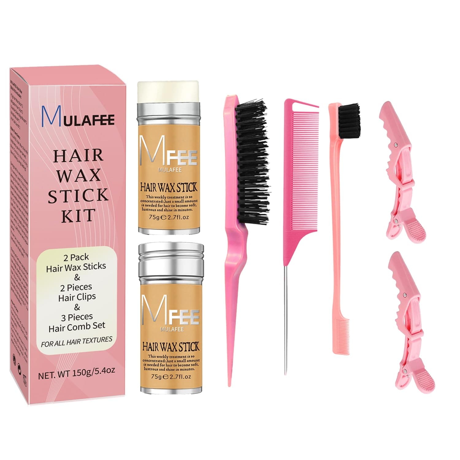 2 Pack Hair Wax Sticks with Combs & Clips Kit - Smooth Styling Wax for Wigs, Fly-Away & Edge Frizz Control, Non-Greasy Formula