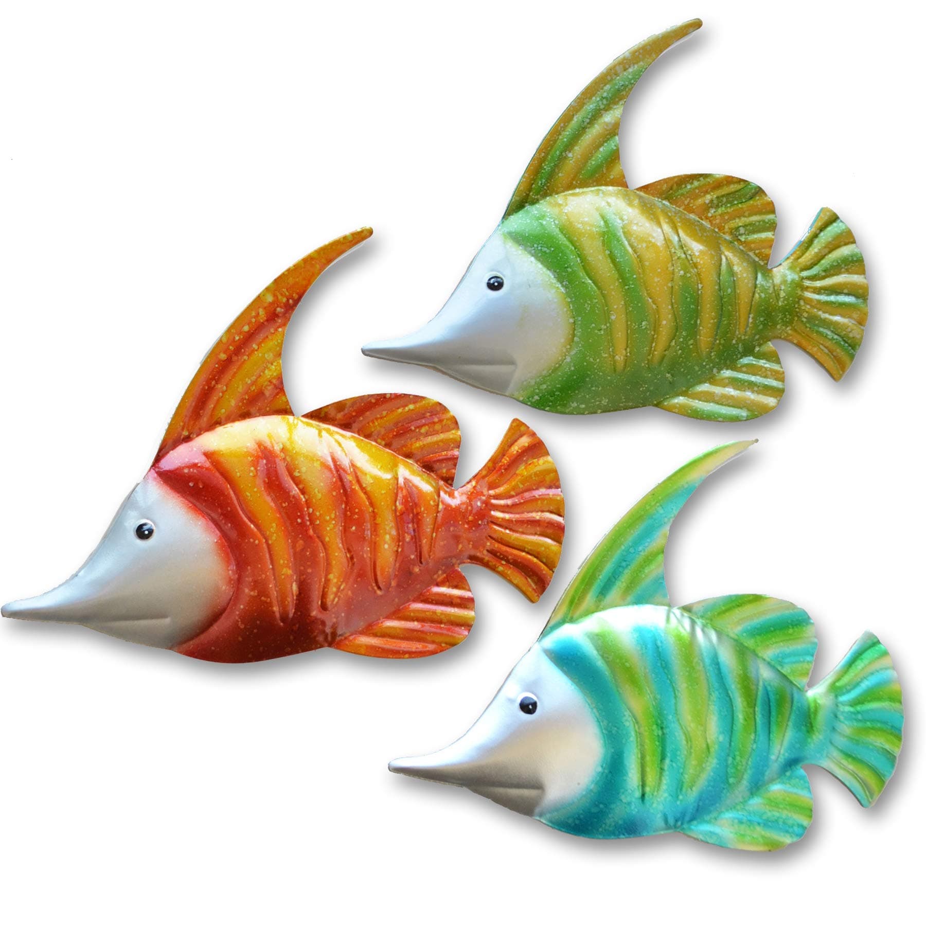 GIFTME 5 14Inch Metal Fish Wall Art Beach Pool Ocean Beach Wall Decor Set of 3 Nautical Fish Wall Decor 14 Inch,Hand-Painted