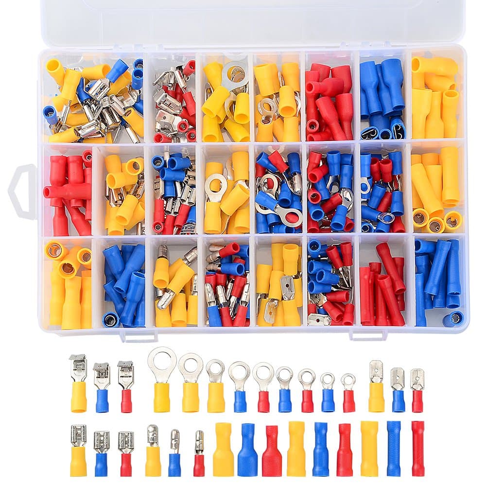 Asiv [300 Pieces] 30 Sizes Assorted Insulated Electrical Wire Connector - Crimp Terminals M/F Spade Connectors Kits Copper Terminal