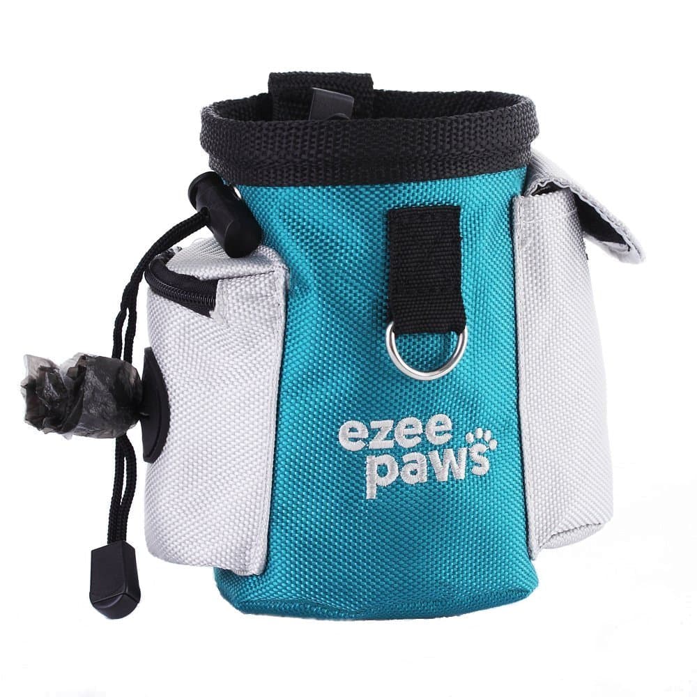 Ezee Paws Dog Puppy Treat Snack Bag with Poo Bag Holder, Training Belt Clip by (Aqua)