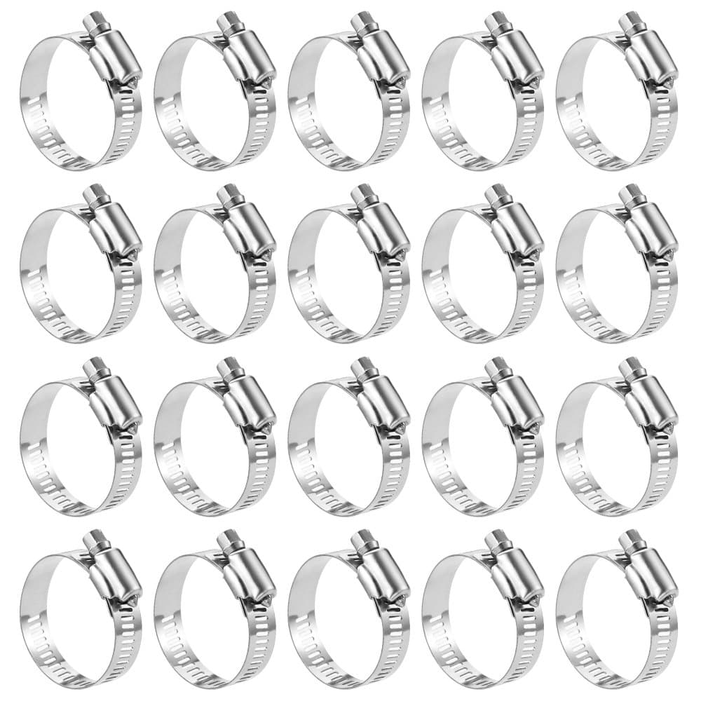 20 Pack Stainless Steel Worm Gear Hose Clamp, 1-1/8'' - 2'' (27-51mm), Silver, Adjustable, Auto, Industrial, Marine, Household