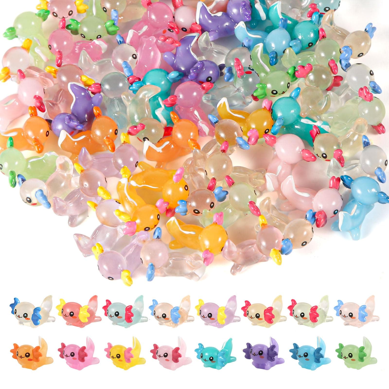 32pcs Mini Axolotl Figures, Glow in The Dark Resin Axolotl Tiny Animal Figurines Ornament Axolotl Charms for DIY Craft Garden Landscape Dollhouse Potted Plants Decorations (16 Colors)