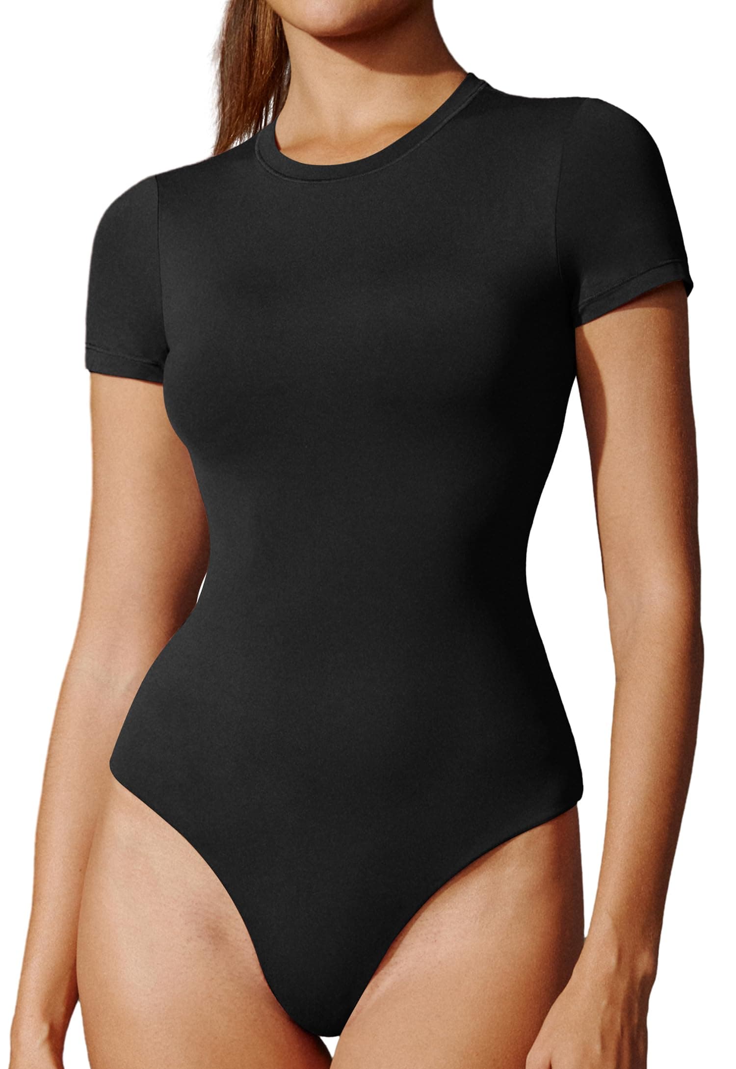 Bodysuits for Women Tummy Control Crew Neck Short Sleeve Body suits Basic Bodysuit T shirt Tops