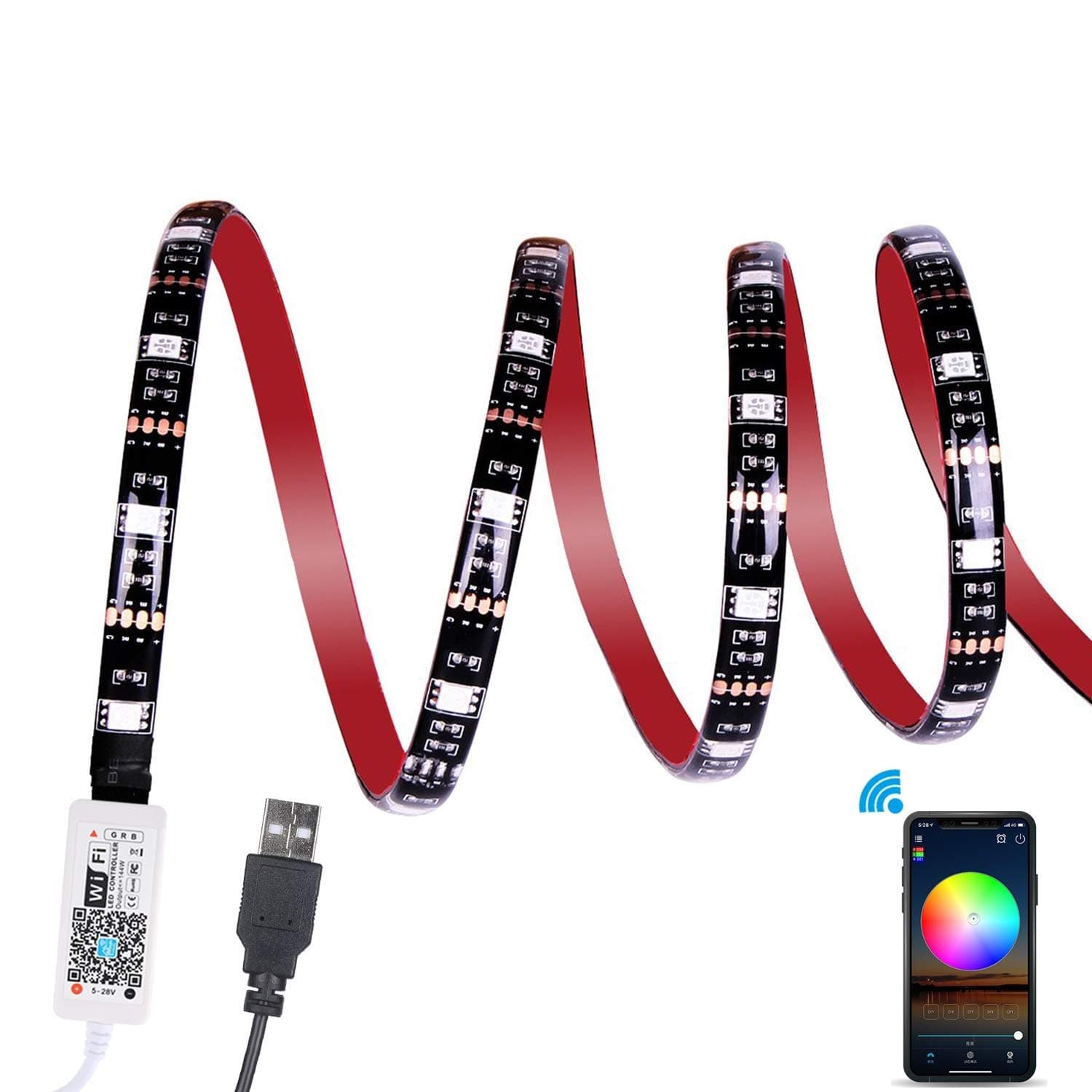 WiFi TV LED Strip Backlight, ALED LIGHT 2.2M RGB Waterproof USB Strip Light APP Controlled 5050 Multicoloured Rope Light Work with Alexa, Google Home for PC, Home, Outdoor Decoration(2x50CM+2x60CM)