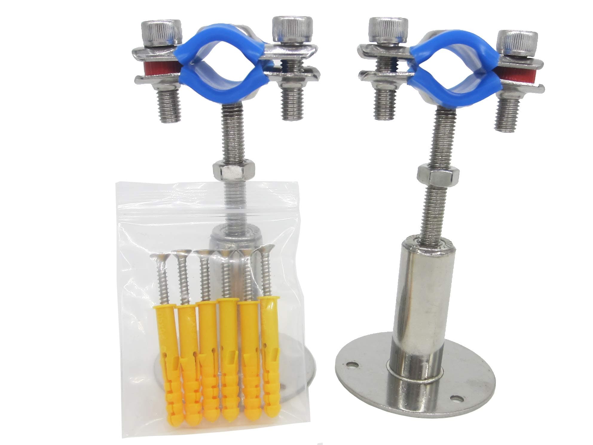 Stainless Steel Adjustable Pipe Clamp Bracket - Wall/Ceiling Mount Support for 1/2-Inch (19mm) Pipe, Heavy-Duty Rustproof Brackets with Screws, Set of 2