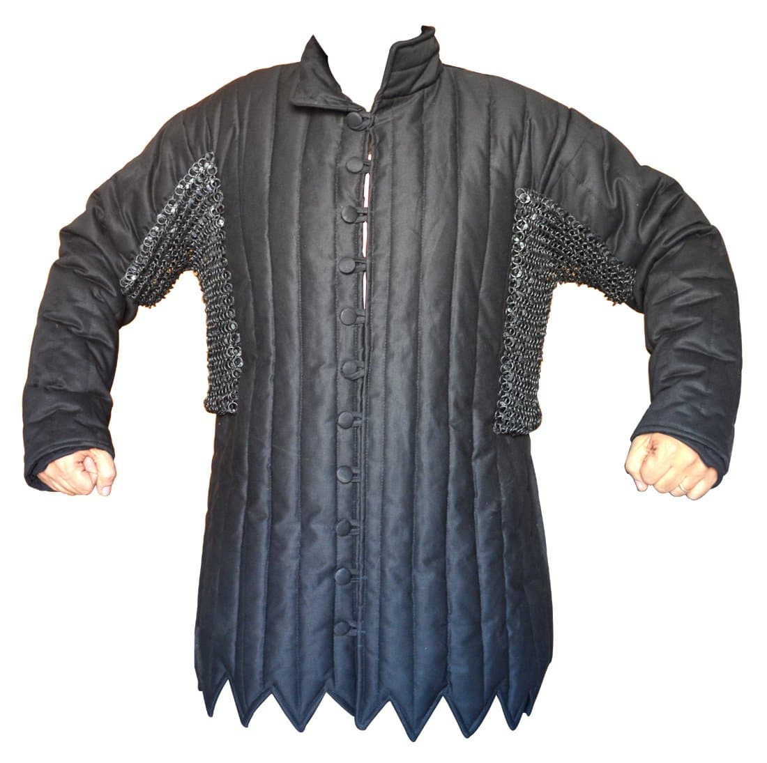 Allbeststuff Black Cotton Gambeson with Round Riveted Chain Maille Voiders ABS