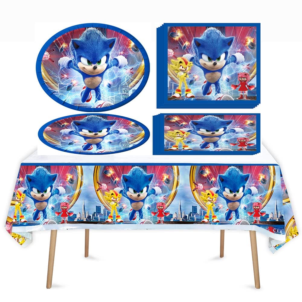 41pcs Sonic Party Supplies 20 Plates + 20 Napkin + 1Tablecloth Sonic Birthday Party Decorations, for Girl and Boy (41)