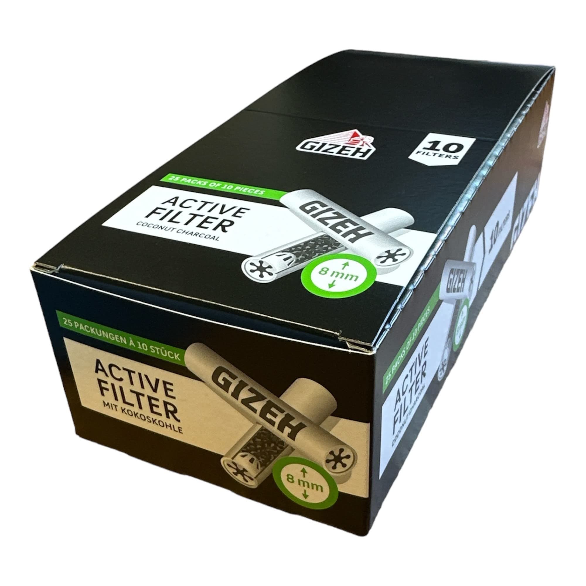 Gizeh 18413 Tips-8mm Ceramic Caps-25 Boxes x 10 Filters, Activated Carbon