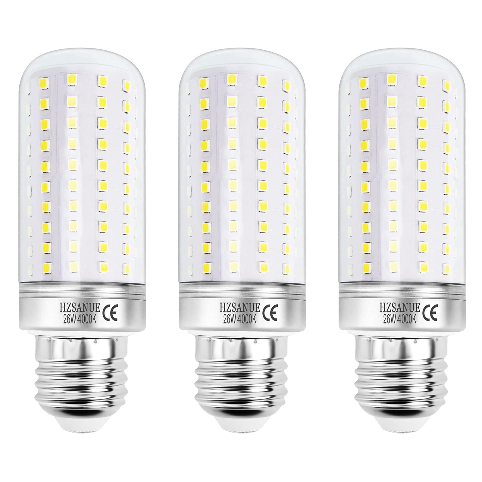 LED Corn Bulbs 26W, E27 Edison Screw Bulbs,2900Lm, 4000K Natural White,200W Incandescent Bulbs Equivalent,Pack of 3