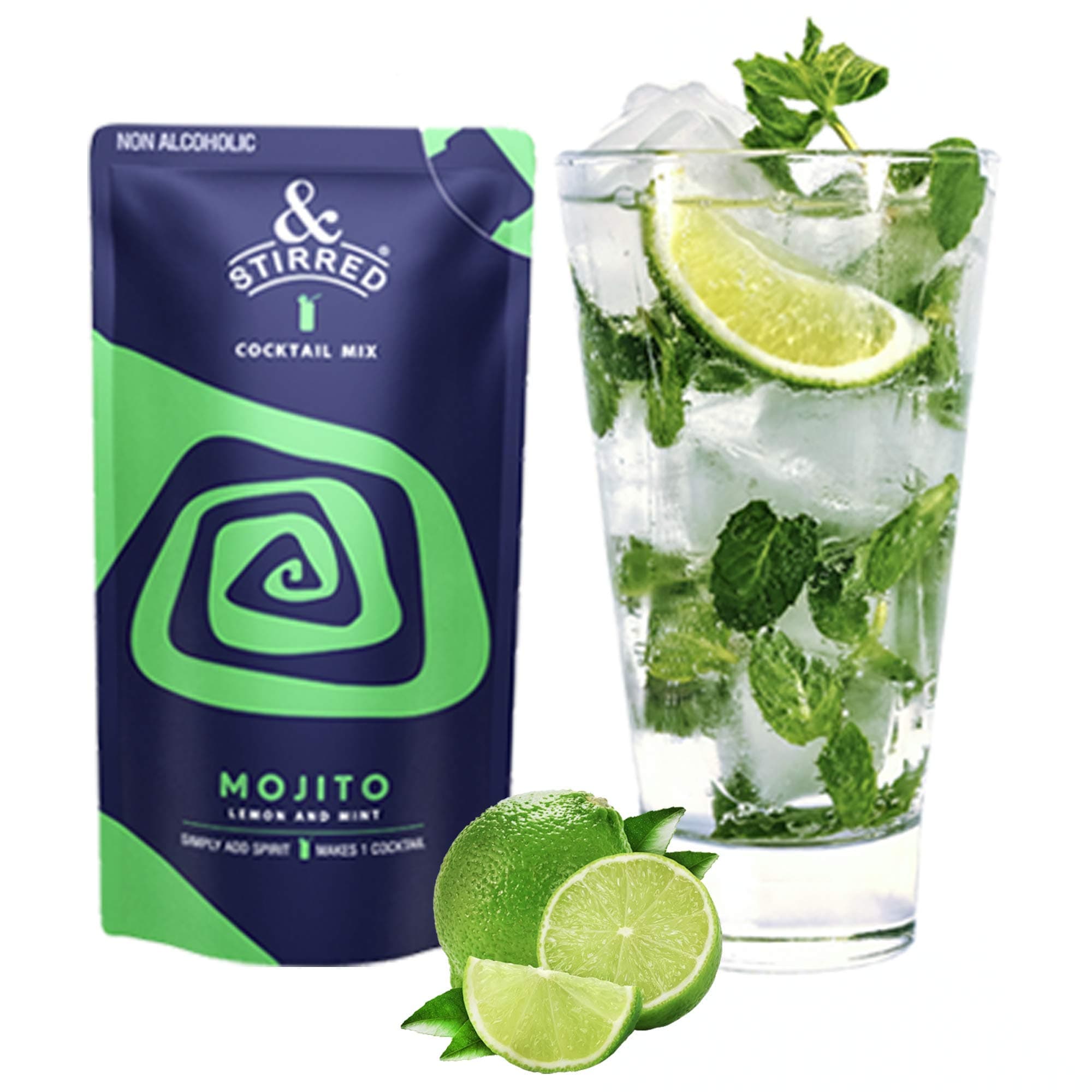 & Stirred Mojito Cocktail Mix - Pack of 6 I Non-Alcoholic Cocktail Mixer I 100% Vegetarian I Made with Real Fruits I No Preservatives I No Artificial Sweeteners I 125ml each x 6