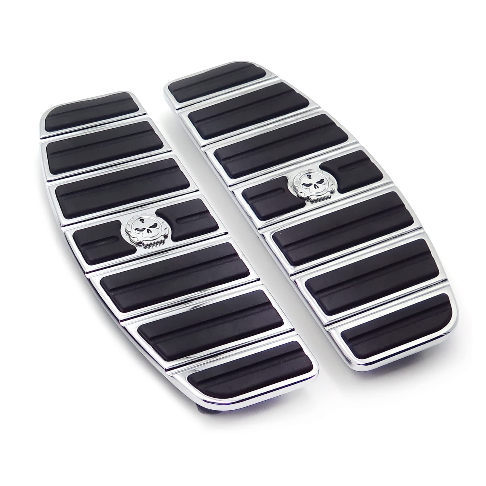 MT216-068- Motorcycle Chrome New Skull Zombie Rider Footboard Insert Kit- Traditional D Shape Compatible with TOURING FLHT FLT FLTR FLHR FLHS SOFTAIL FLSTC FLSTN FLSTF FLSTS