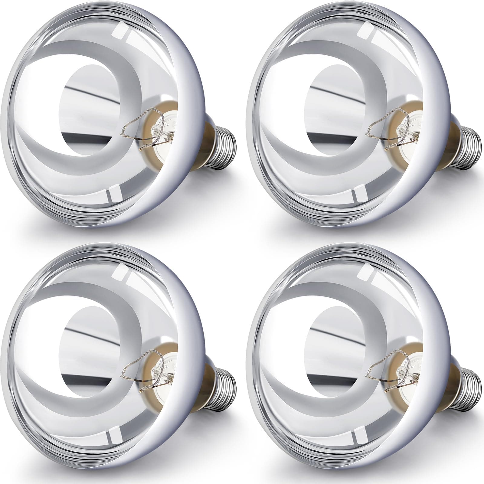 VIHOSE 4 Pack 250 Watt Heat Lamp 120v R40 Heat Lamp Bulbs Glass Incandescent Light Bulbs Incandescent Heating Lightbulbs for Reptiles Chicks Food Puppies Bathroom, Use E26 Base (Silver)