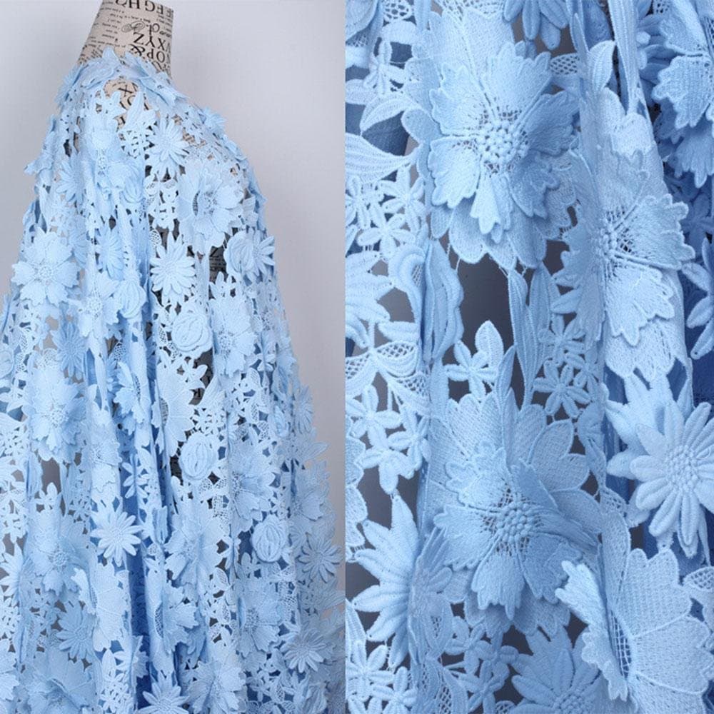 Blue Blossom Flower Guipure Lace Fabric Drape Fabric for Dress Tops Bodices 47 inch Width Sold by 0.5 Yard