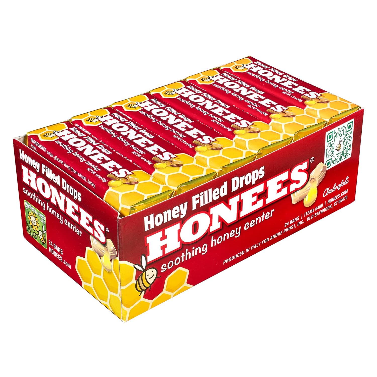 Honees Honey Filled Drops, Honey Cough Drops with Real Honey-Natural Sore Throat Relief-Nothing Artificial-Throat Coat Lozenges, Natural Cough Suppressant, Non-GMO (24 Pack – 216 Drops)