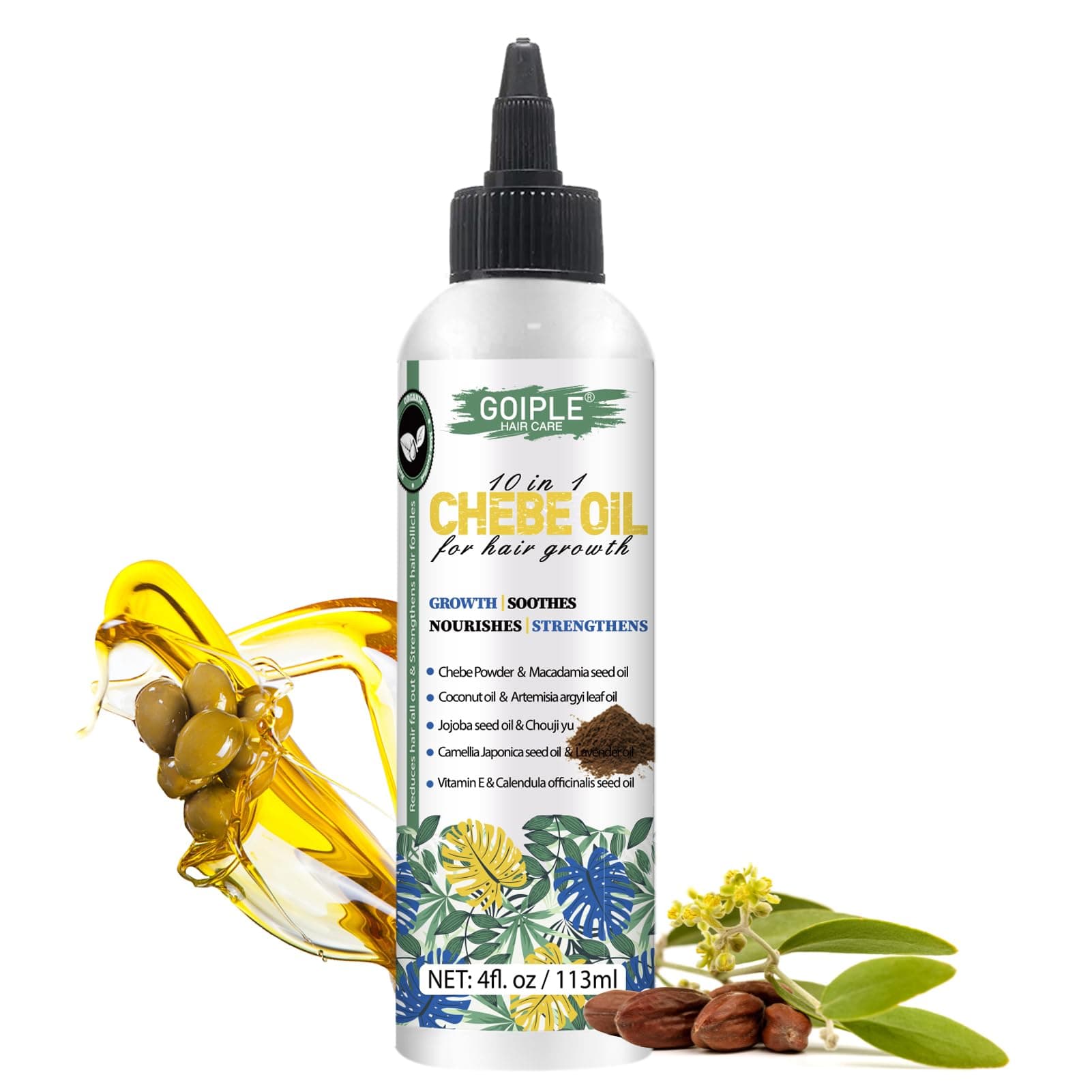 4 FL OZ Natural Chebe Hair Oil for Hair Growth, Moisturizer, Repair, Thicker, Longer Hair, Unisex-Adults, Black, Fresh Scent, All Hair Types