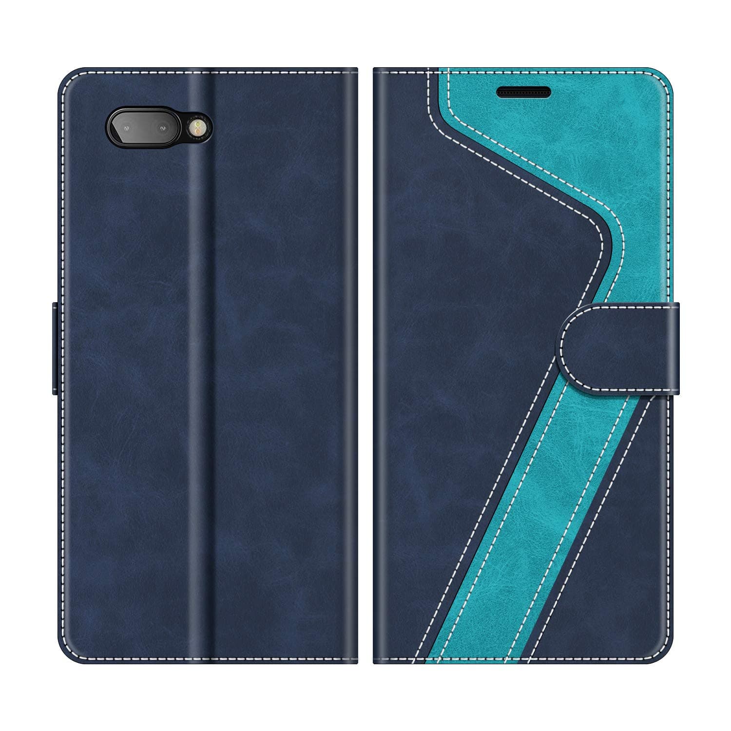 MOBESV Phone Cover For Blackberry Key2, Flip Wallet Case for Blackberry Key2 Phone Case, Dark Blue/Light Blue