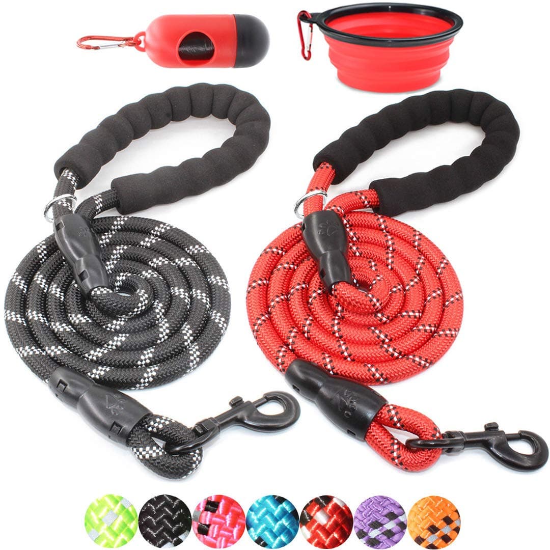 BAAPET 2 Packs 5/6 FT Strong Dog Leash with Comfortable Padded Handle and Highly Reflective Threads Dog Leashes for Small Medium and Large Dogs (5FT-1/2', Black+Red)
