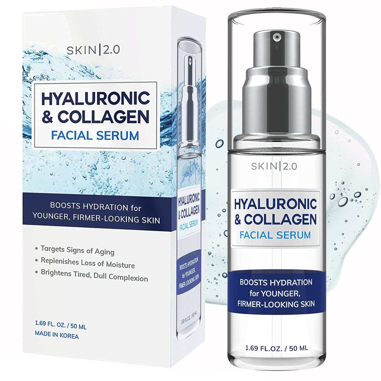 Hyaluronic Acid and Collagen Face Serum - Dermatologist Tested - Locks in Moisture, Skin Tightening, Anti-aging, Hydrating Facial Serum - Korean Skin Care - All Skin Types - 1.69 Fl. oz