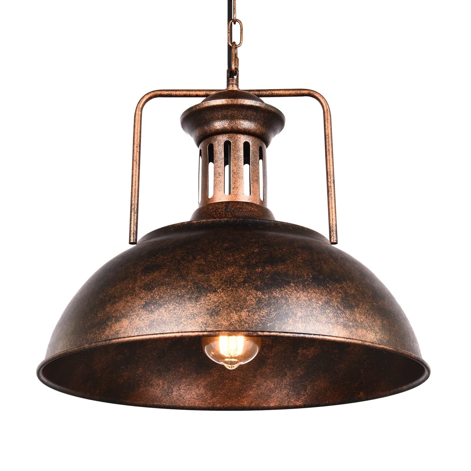 OYIPRO Pendant Light Vintage Ceiling Hanging Barn Lamp with Rustic Dome Bowl Lampshade Adjustable Chain Diameter 41cm for Restaurant Bar Coffee Shop