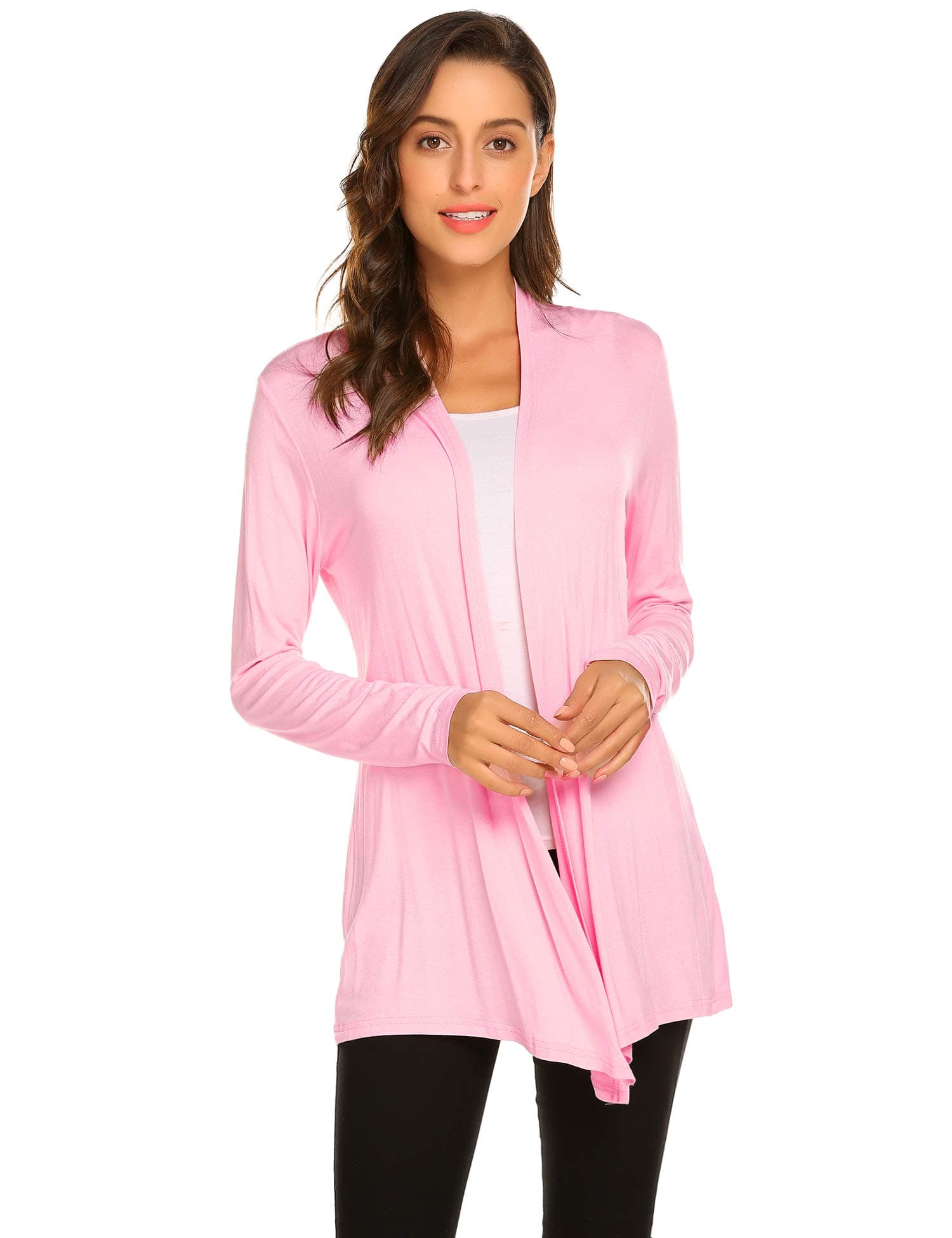 NewchoiceWomens Casual Lightweight Long Sleeve Cardigan Soft Drape Open Front Fall Dusters (S-3XL)