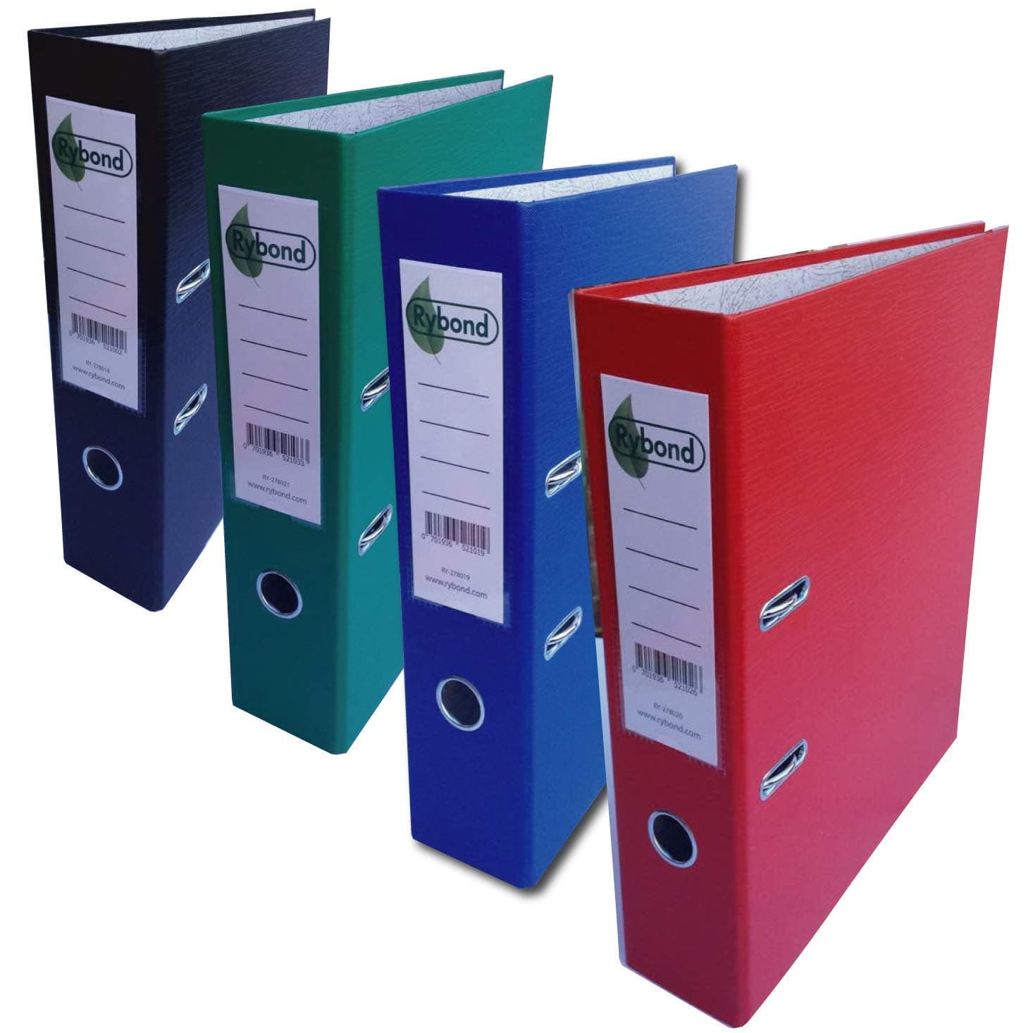 Rybond Premium Lever Arch Files - [Pack 4] Quality Fitting with Ring Binder and Metal Finger Pull - A4 Assorted 70cm