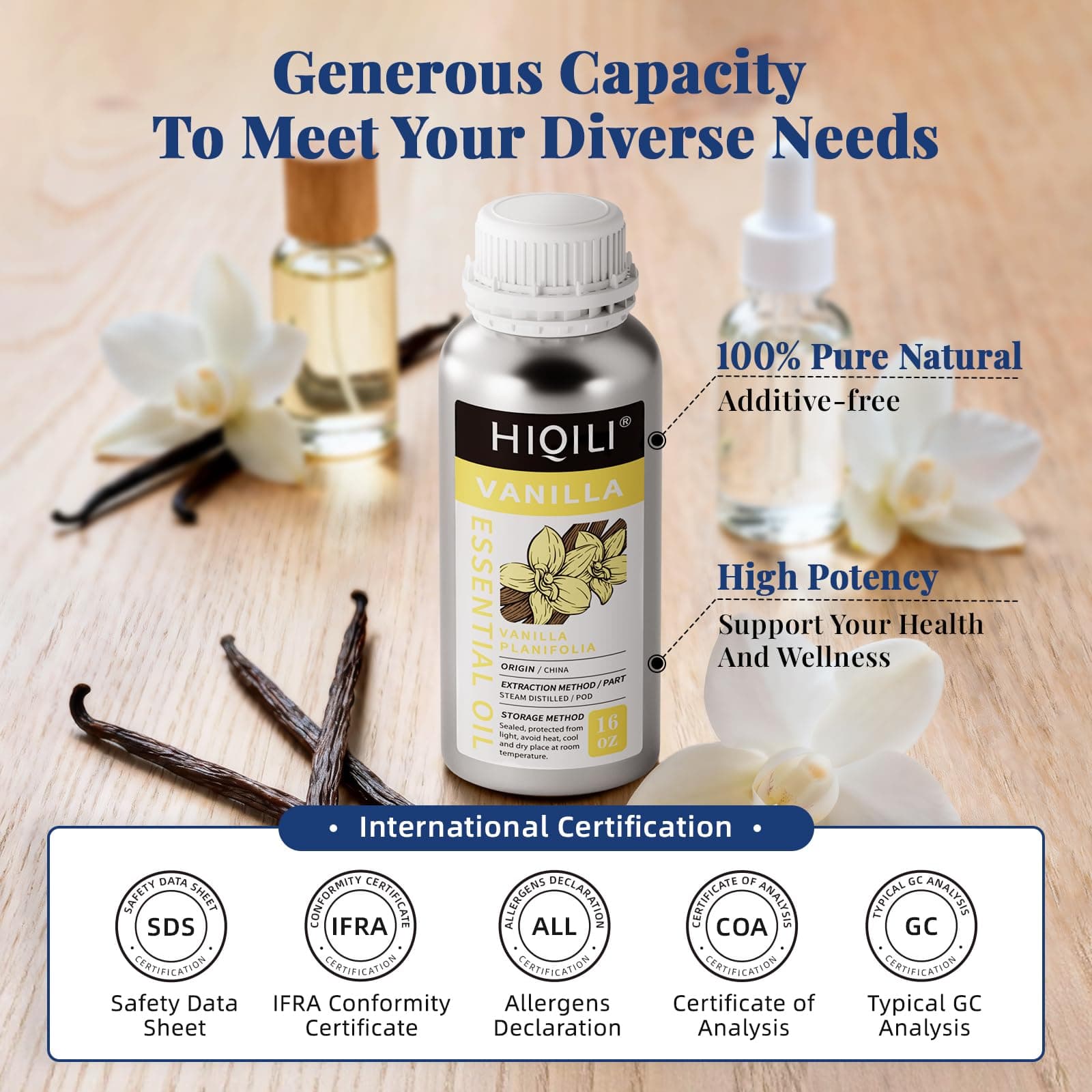 HIQILI 16 Ounces Vanilla Essential Oil, Strong Fragrance for Body Lotion, Candle Making, Soap, Aromatherapy-16 Fl Oz