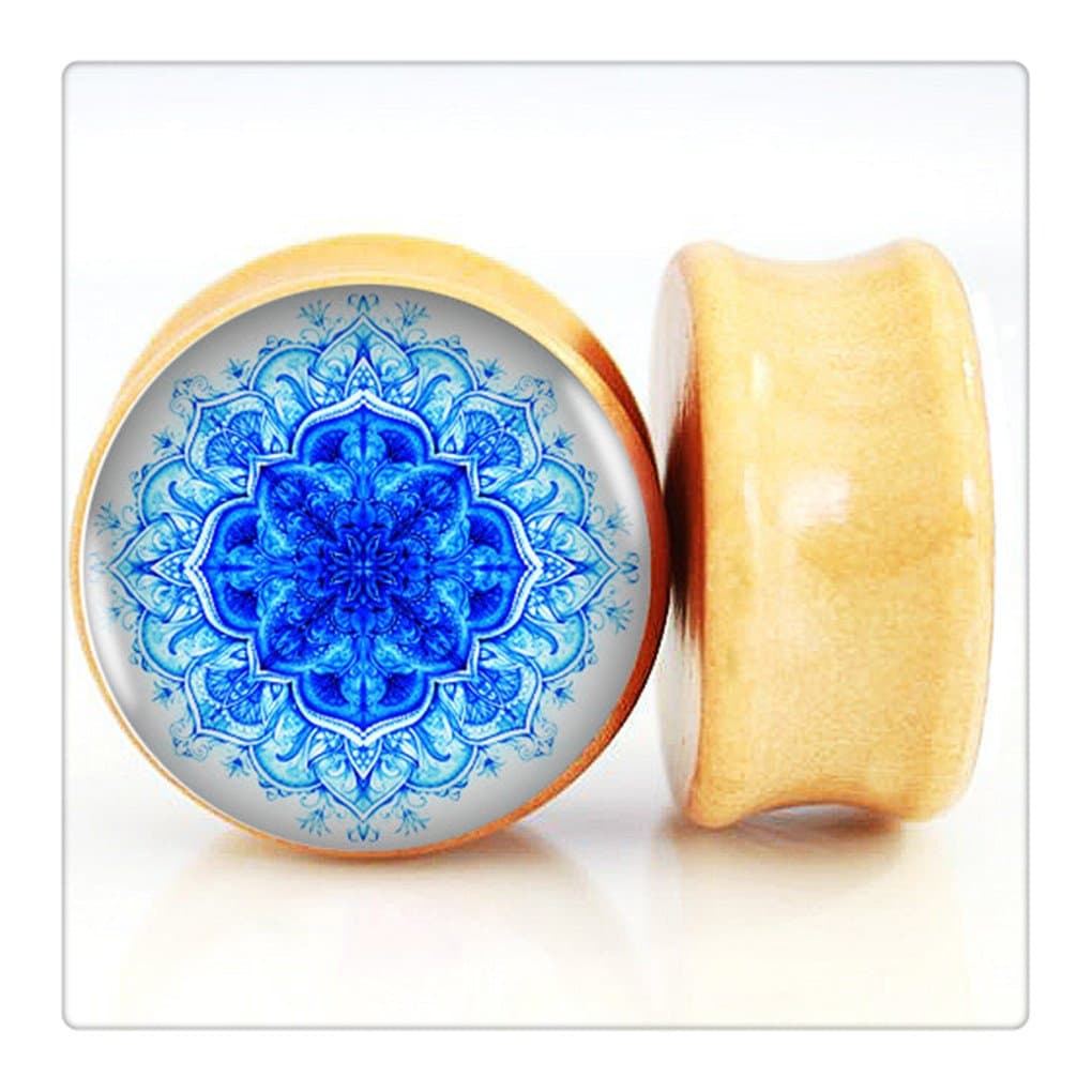 Home & Happiness Wood Indian Flower Ear Gauge Plug and Tunnel 6mm-20mm Ear Stretcher Expander Saddle Plug Piercing