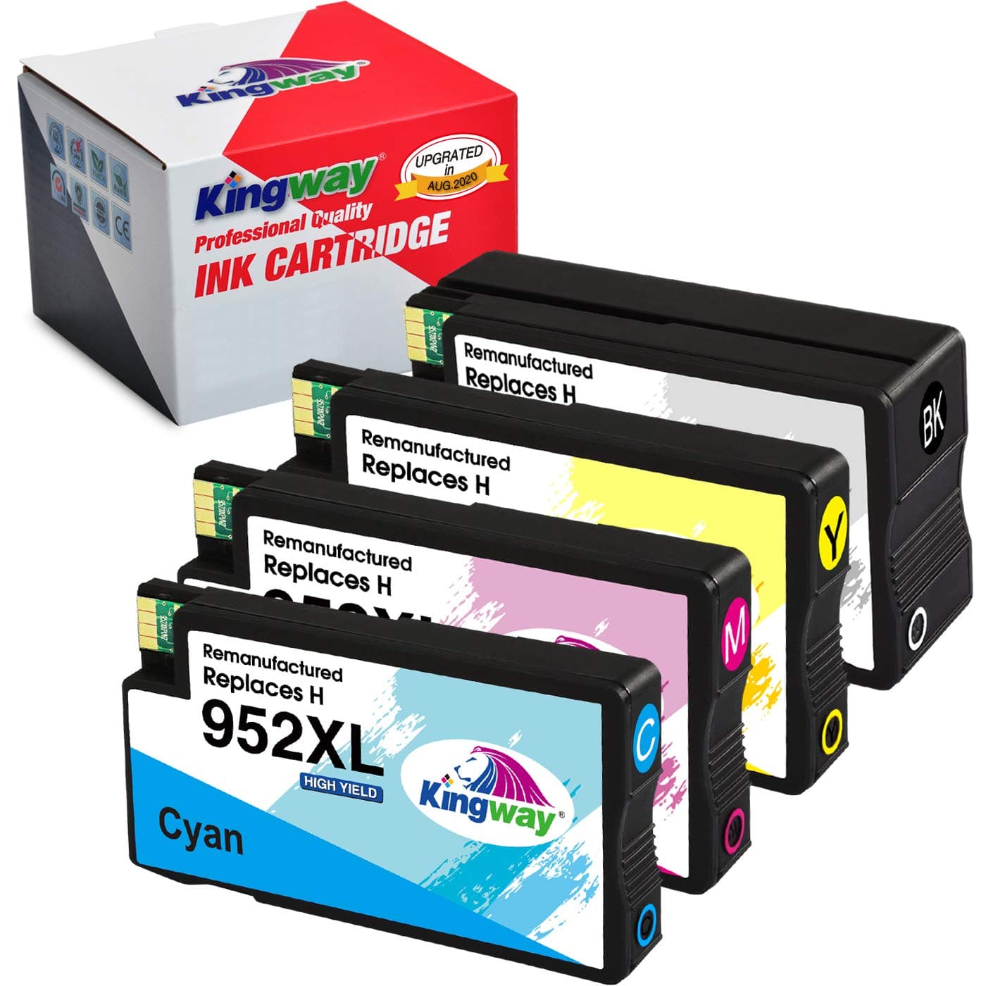 Kingway Upgrated Version in Aug 2020 Remanufactured 952XL Ink Cartridges Replacement for HP 952XL Ink Cartridges Work with HP Officejet Pro 8710 8720 8715 8740 7740 8702 8210 7720 8730 Printer 4-Pack