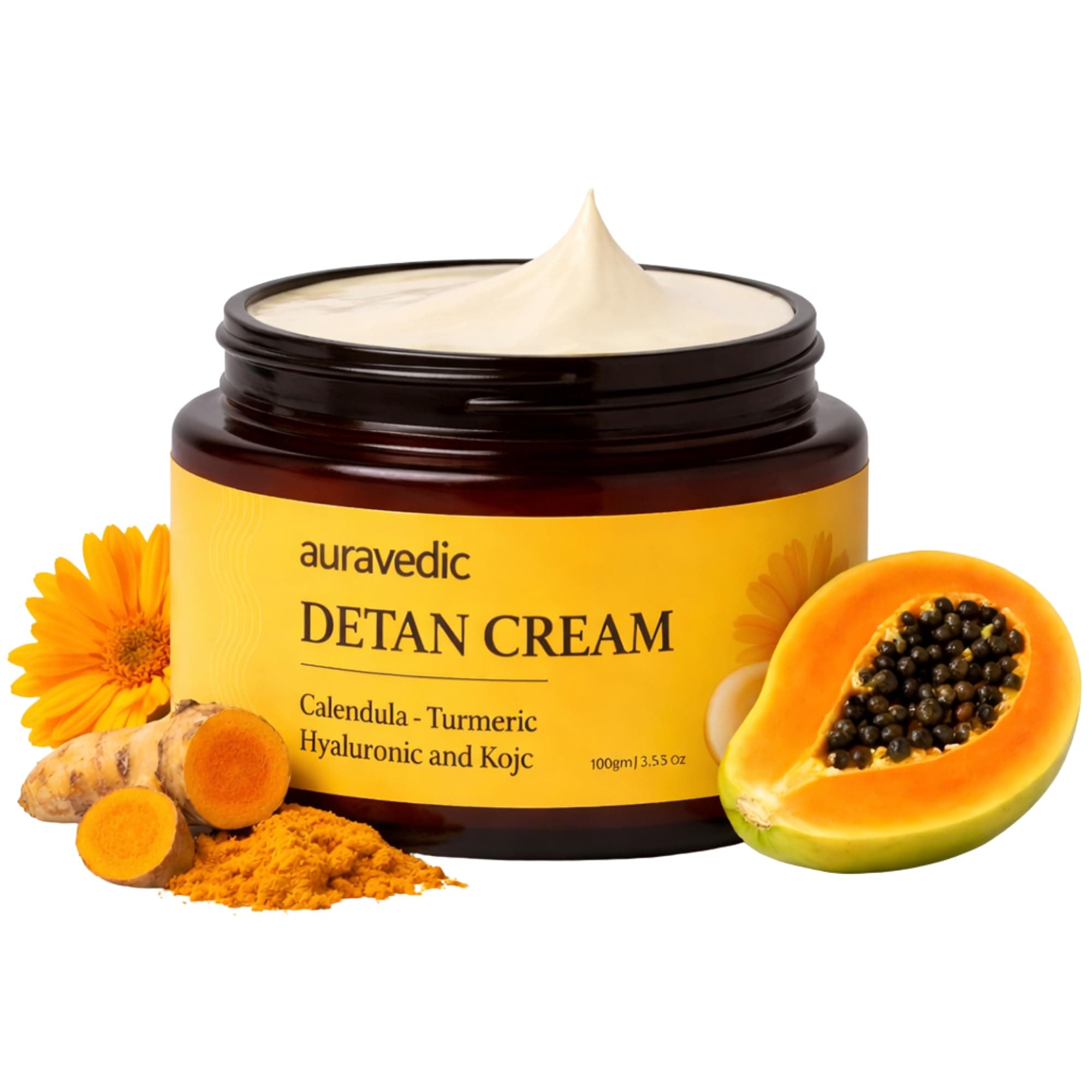 Auravedic Turmeric & Papaya Face Moisturizer for Dull & Sun-Exposed Skin | Hydrating Face Cream for Uneven Tone & Dark Spots | Lightweight, Non-Greasy Daily Moisturizer | 3.53 Oz (100g)