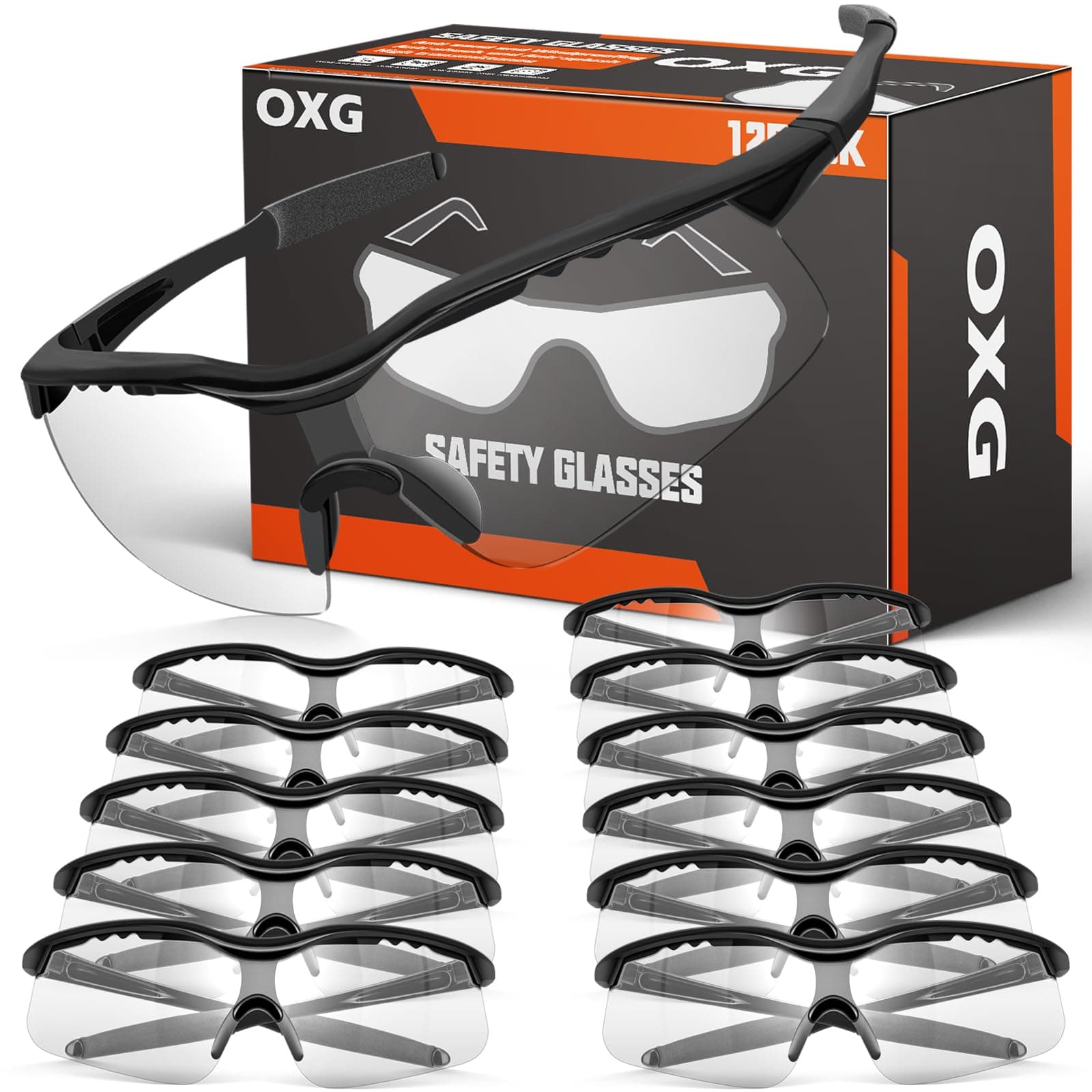 OXG 12 Pack Safety Glasses, ANSI Z87.1 Impact Resistant Anti-Scratch Safety Goggles for Men Women Youth