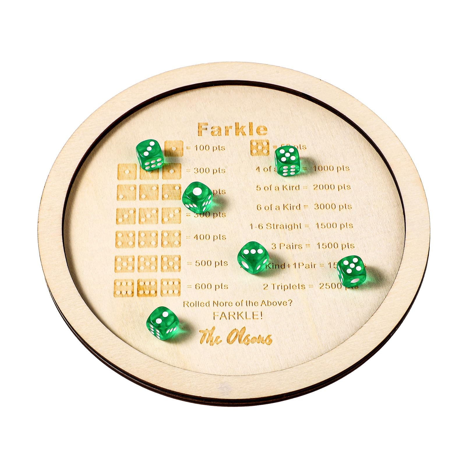 Farkle Dice Tray, 7.09x7.09x0.35in Wooden Dice Rolling Tray Round Wood Dice Board Dice Game Tray with Dices Farkle Classic Dice Game Tray Farkle Dice Sets for Family Party Board Game Adults Kids