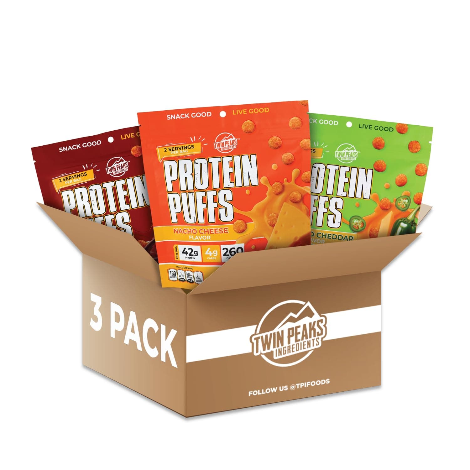 Low Carb, Keto Friendly Protein Puffs, (Variety Pack, 2.1 Ounce), 2 Servings, 3 Pack (60g, 42g Protein, 4g Carbs)