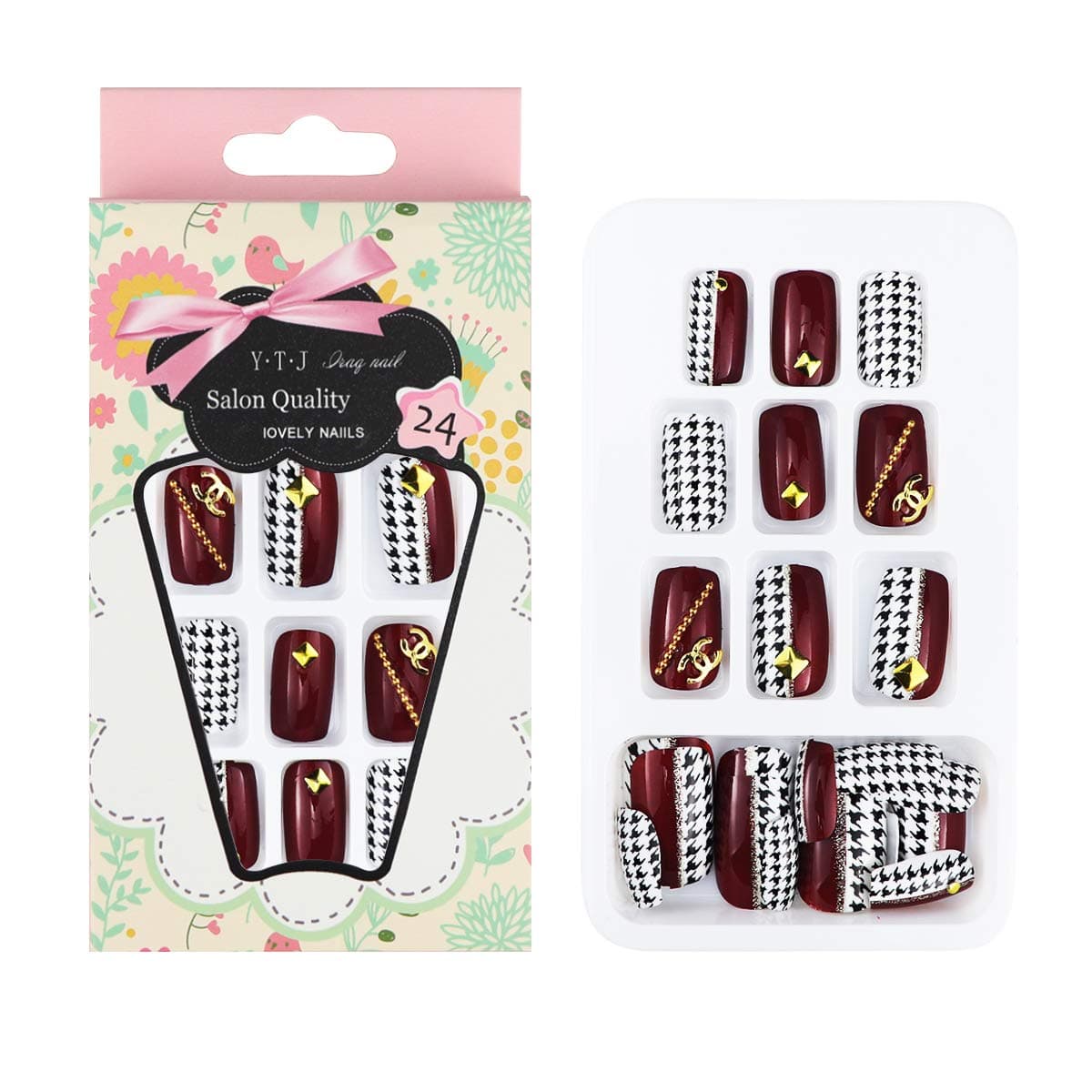 Fercaish 24Pcs Fashion False Nails, 12 Different Sizes Solid Color Fake Nails Acrylic Nail Art Accessories Long Full Cover Nails Artificial Nail Decoration for Women and Girls (False nails-C7)