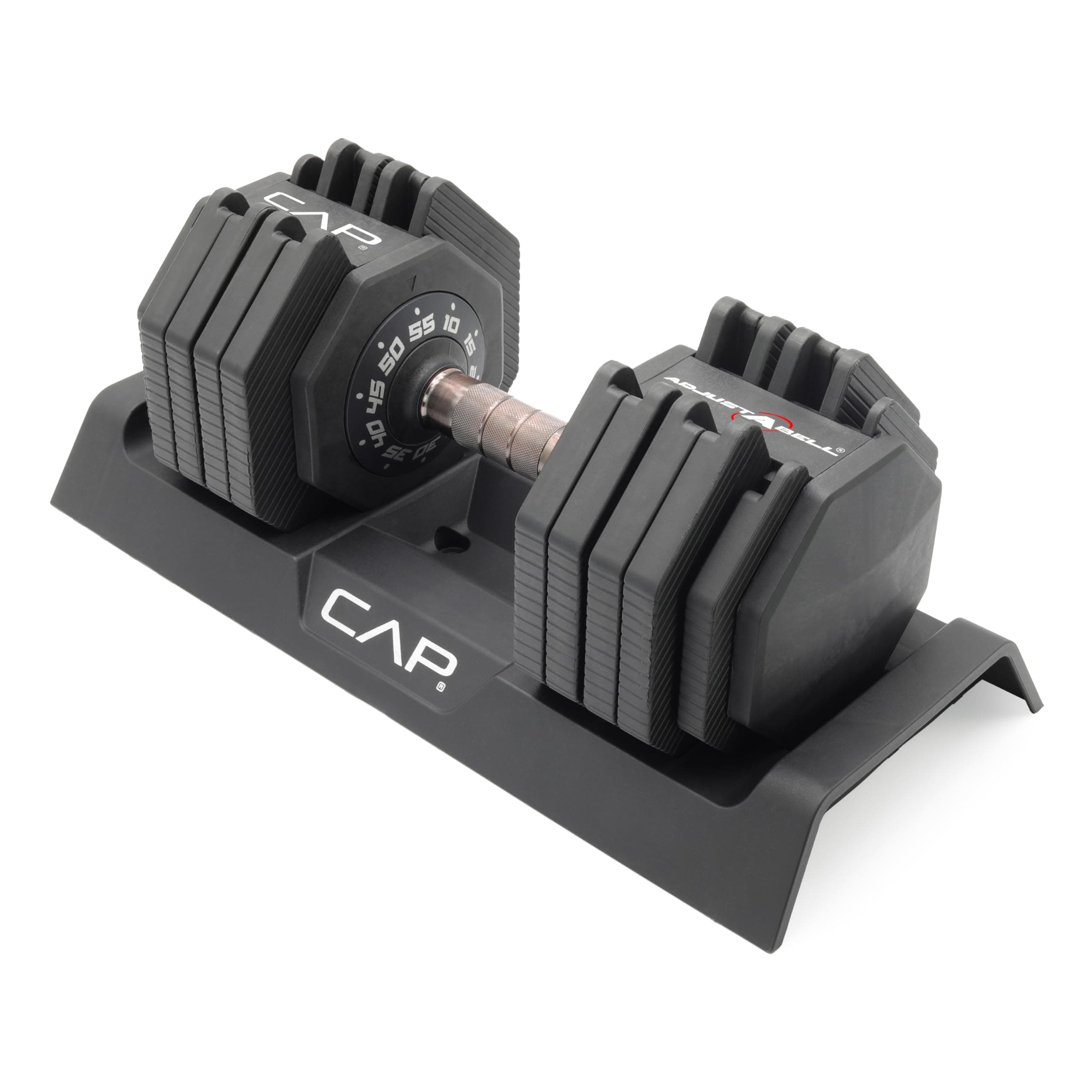 CAP Barbell ADJUSTABELL Adjustable Round Dumbbell Weights - Singles & Pairs | 12.5 lb, 25 lb & 55 lb | Multiple Handle Options