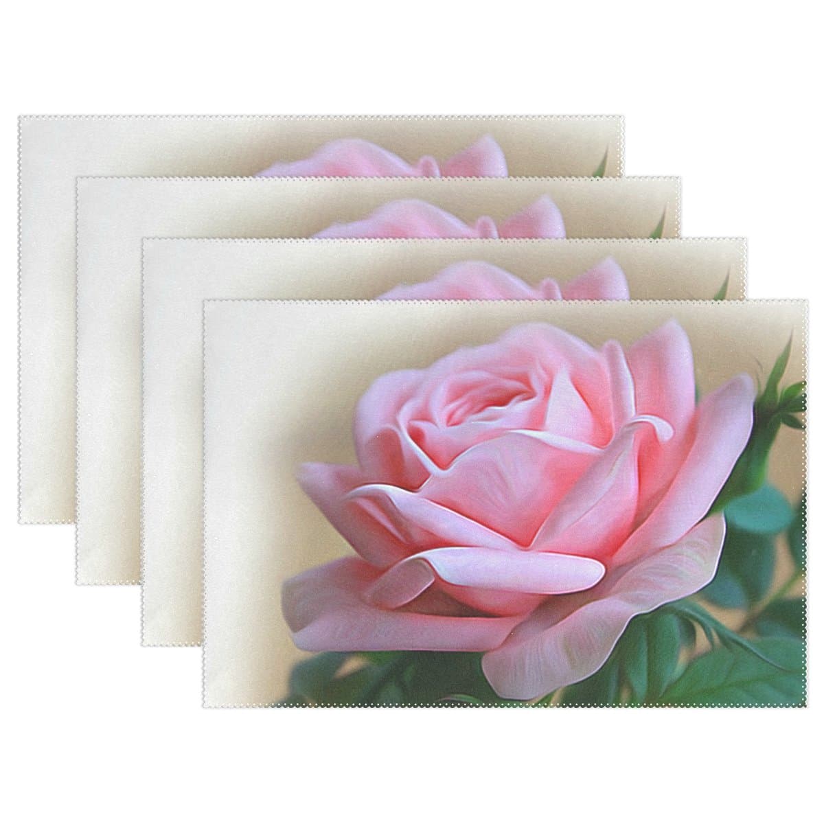 LEVEIS Pink Rose Placemat Table Mat,Beautiful Art Painting 12" x 18" Polyester Table Place Mat for Kitchen Dining Room 1 Piece