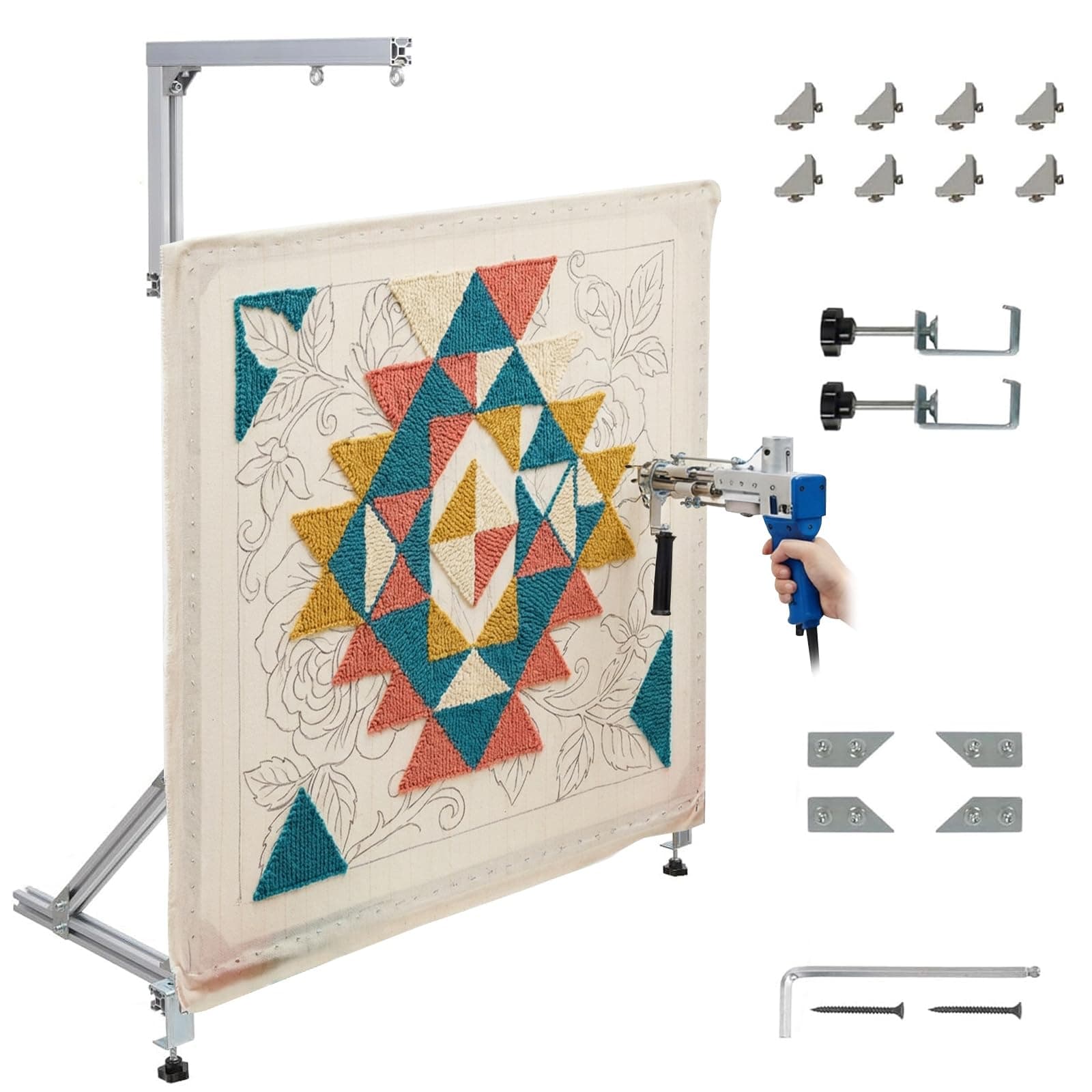 tonchean Rug Tufting Frame Kit 35.5''x35.5'' Aluminum Metal Tufting Frame for Rug Making Adjustable Tufting Cloth Stand for Carpet Making, Tufting Supplies