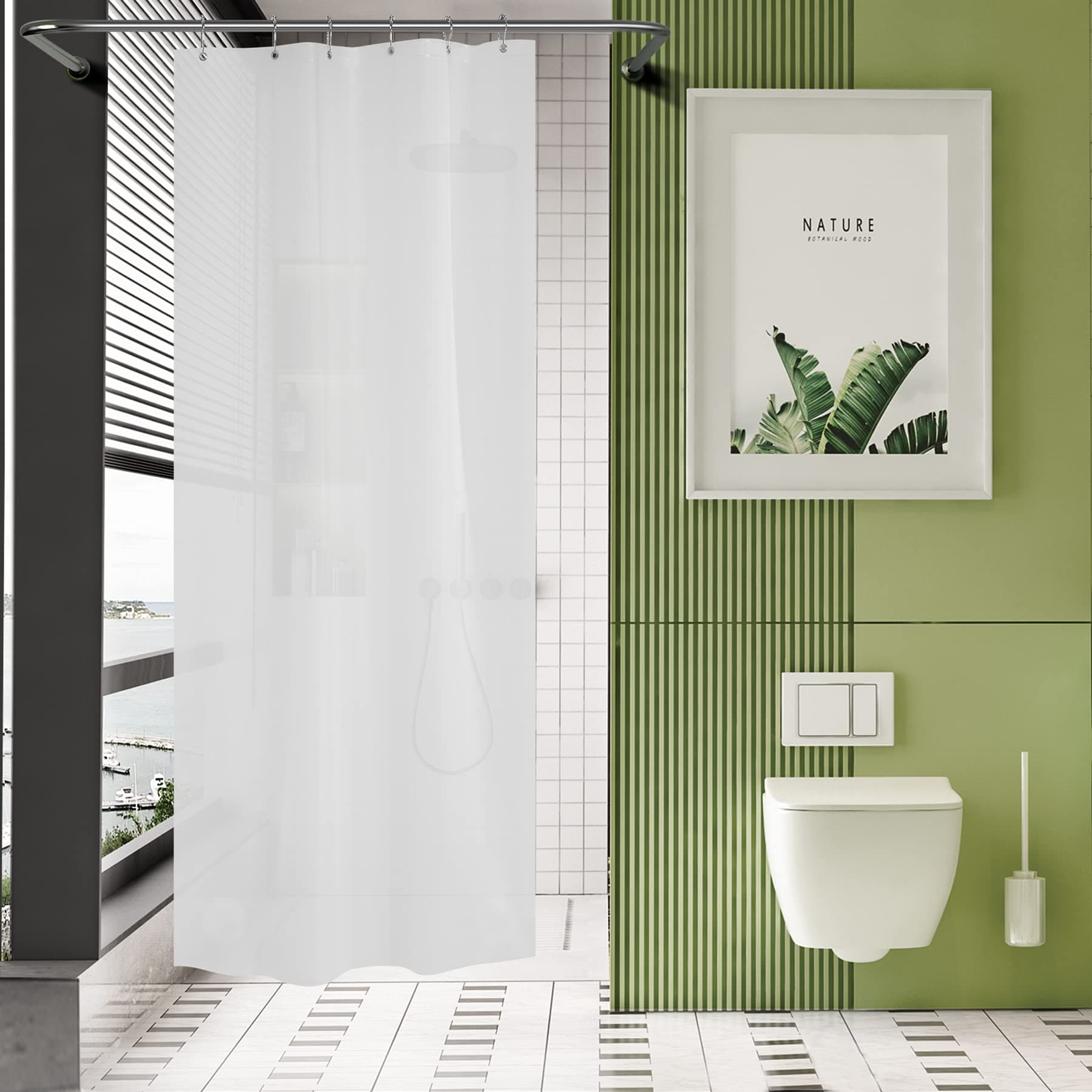 AmazerBath Plastic Small 36 x 72 Narrow Frosted , PEVA Cute Stall Shower Liner, Stand Up Shower Curtain Liners with 2 Clear Weights and 6 Grommet Holes