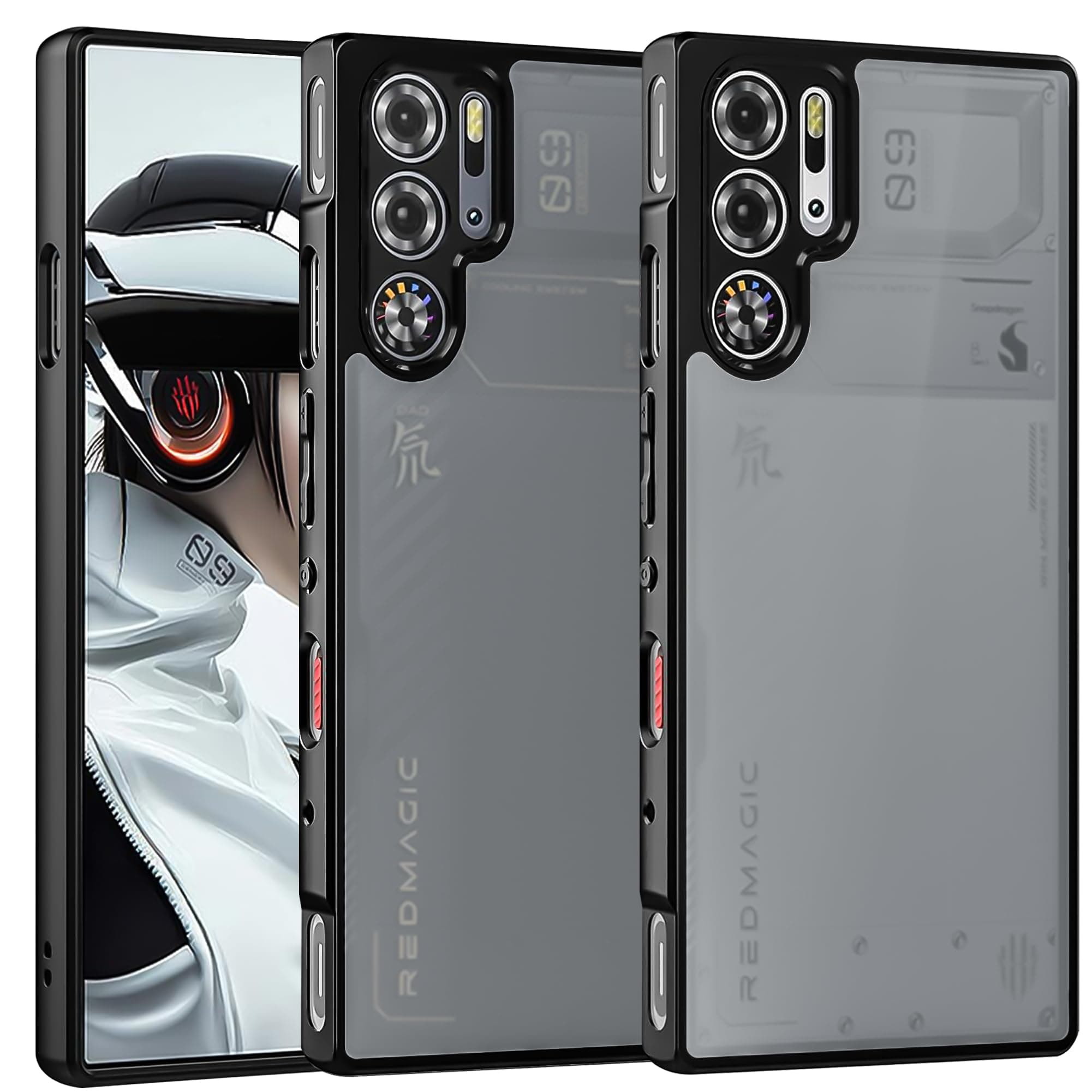 for ZTE Nubia Red Magic 9 Pro+ / 9S Pro Case, Soft TPU Bumper + Translucent Matte PC Back Military Grade Airbags Shockproof Drop Protection, Translucent Black