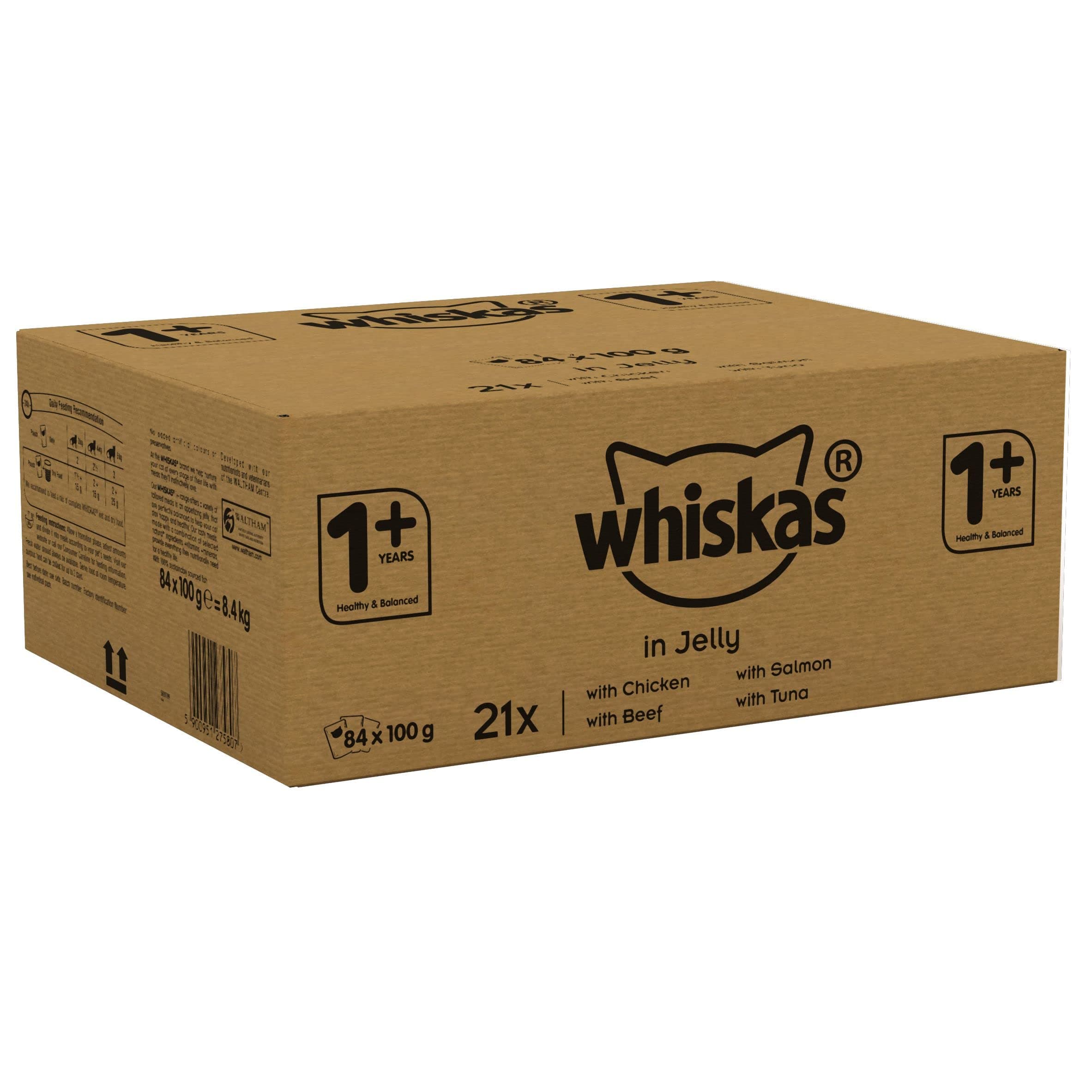 Whiskas Wet food pouches, delicious and tasty mixed selection in jelly, suitable for cats aged 1+, 84 x 100 g