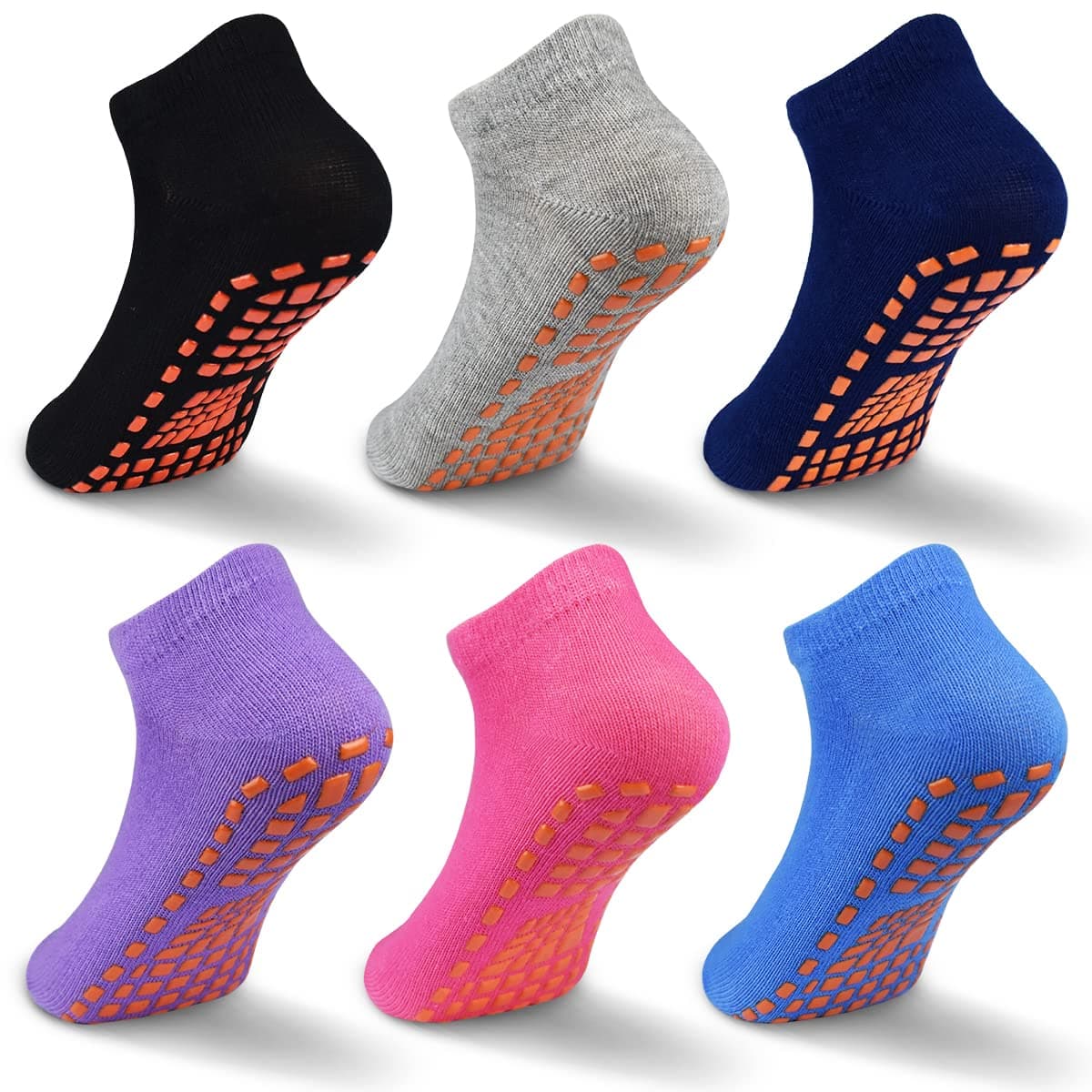 Non Slip Kids Socks- 6 Pairs Trampoline Anti-Skid Socks Sticky Grips Indoor Breathable Socks for Boys Girls Kids 2-13 Years