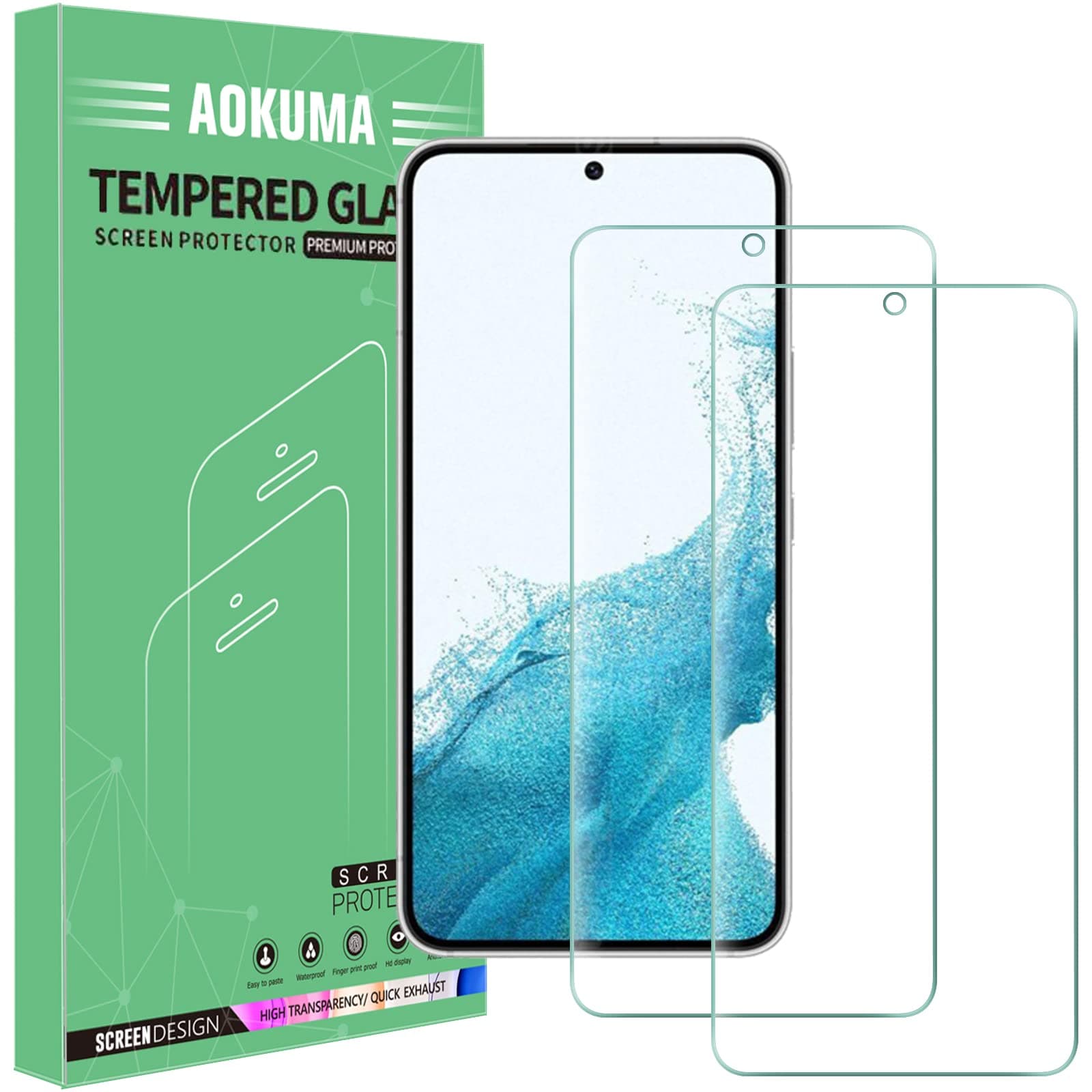 AOKUMA Tempered Glass for Samsung Galaxy S22 5G/S23 5G, Screen Protector, [2 Pack] Premium Quality Guard Film, Case Friendly, Shatterproof, Shockproof, Oilproof