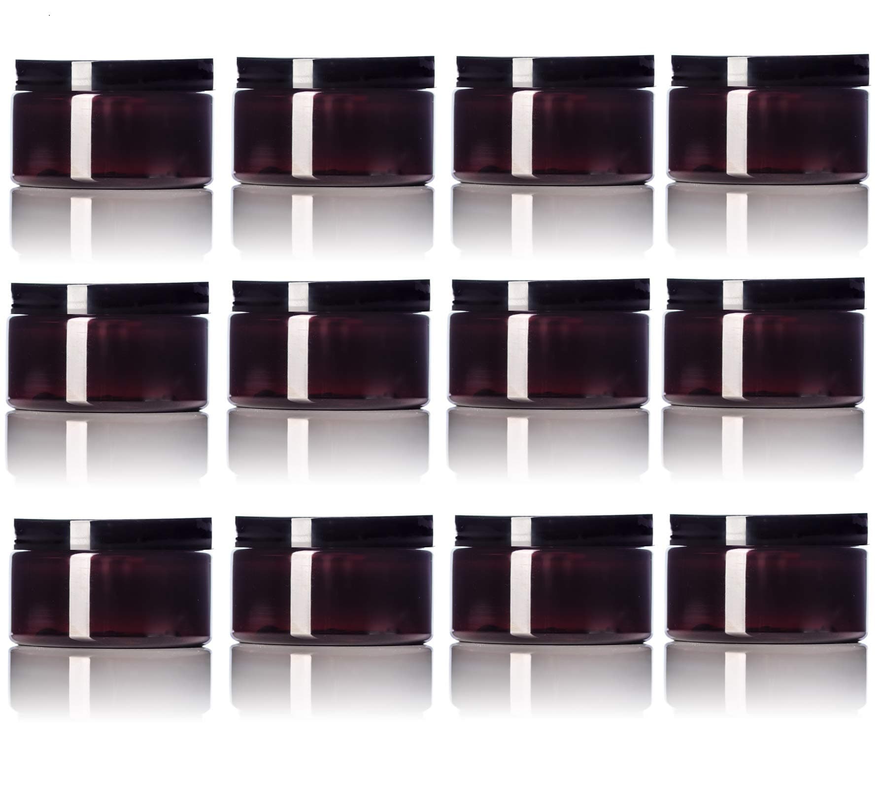 Amber 4 Oz Plastic Jar Black Lid - Pack of 12