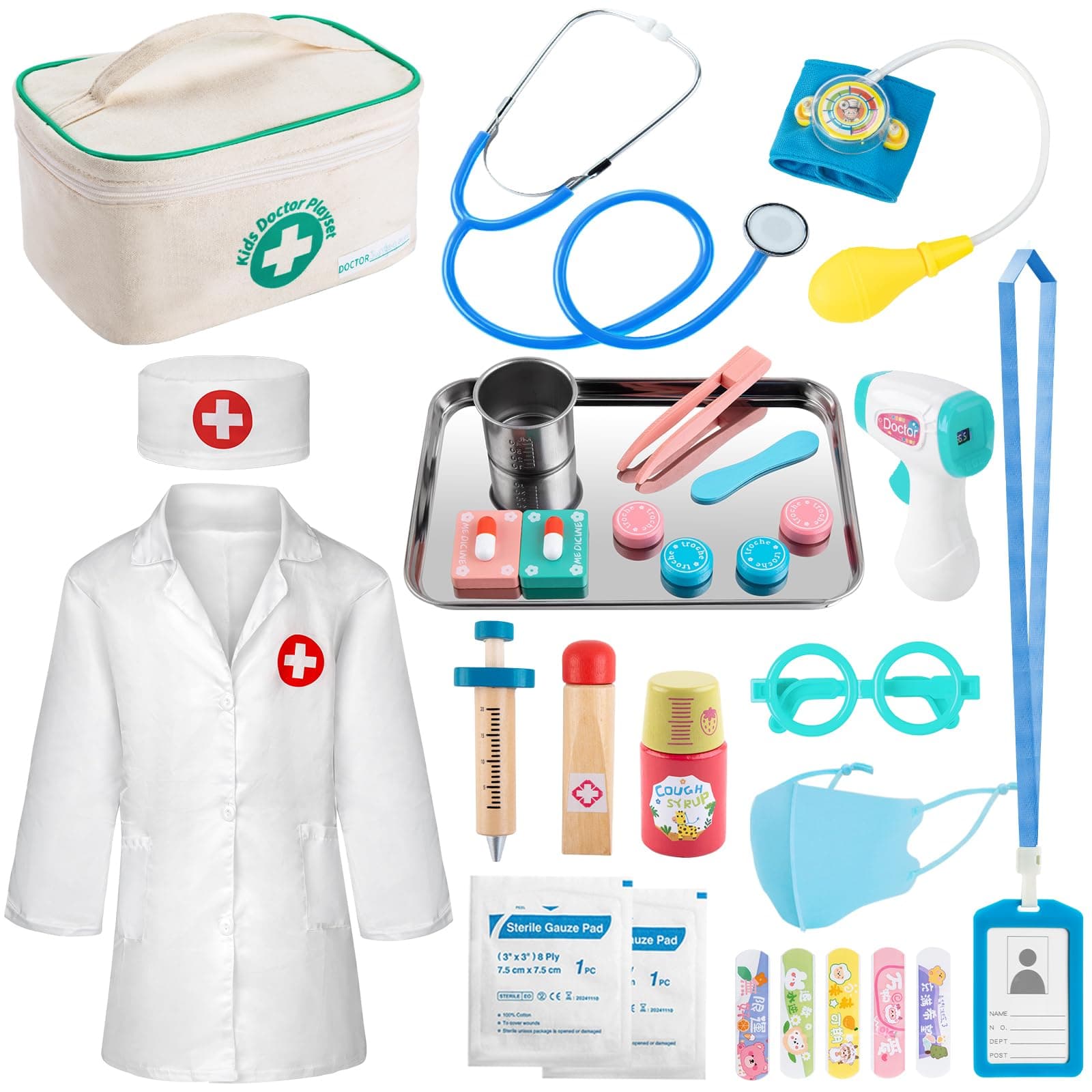 Doctor Kit for Toddlers 3-5 Doctor Kit for Kids Pretend Play Kids Doctor Set with Medical Bag, Real Stethoscope, Doctor Play Dress Up Costume Toy, Fun Role Playing Game for Girls Boys Birthday Gifts