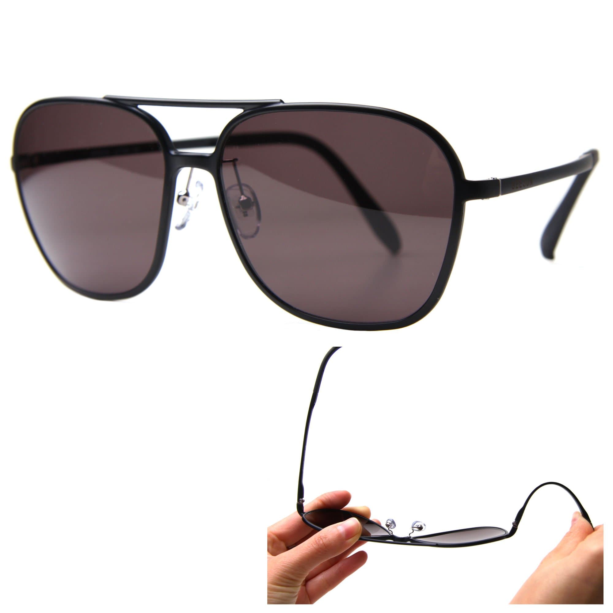 Korea Design Ultra Slim Line Ultem Frame Classic Aviator Sunglasses (Black, Black)