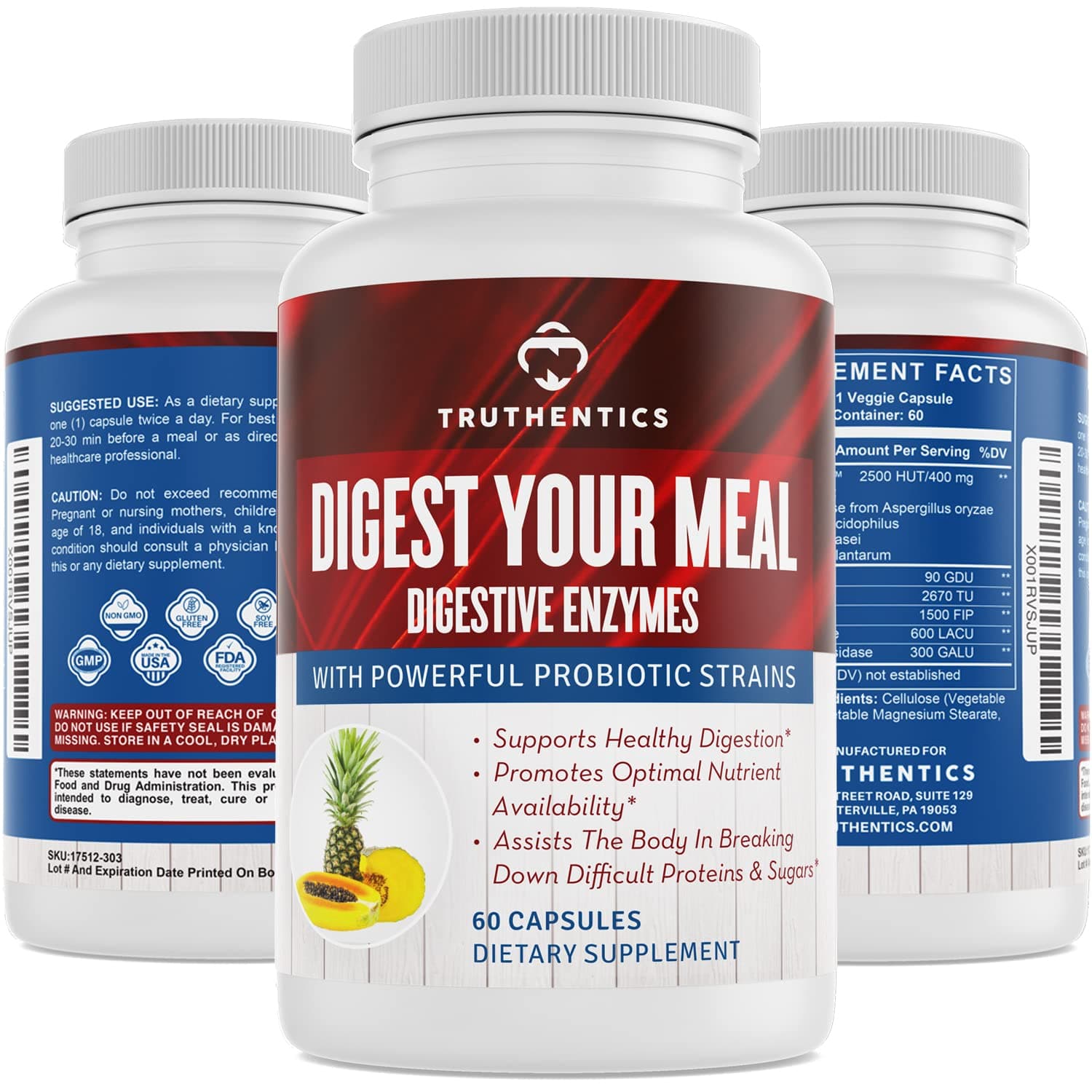 Digestive Enzymes Plus Probiotics & Prebiotics with Bromelain, Lactase, Galactosidase, Acidophilus - Vegan Digestion Aid, Constipation Bloating & Gas Relief for Men & Women - 60 Capsules