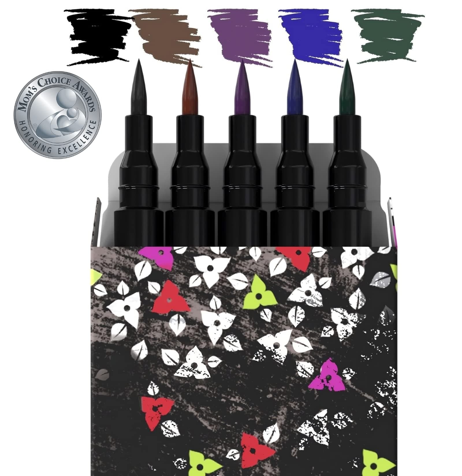 Liquid Eyeliner 5 Colors Waterproof Set De-Luxe. Sponge Tip Automatic Express Pen Eye Liners, Black, Brown, Purple, Blue, Green