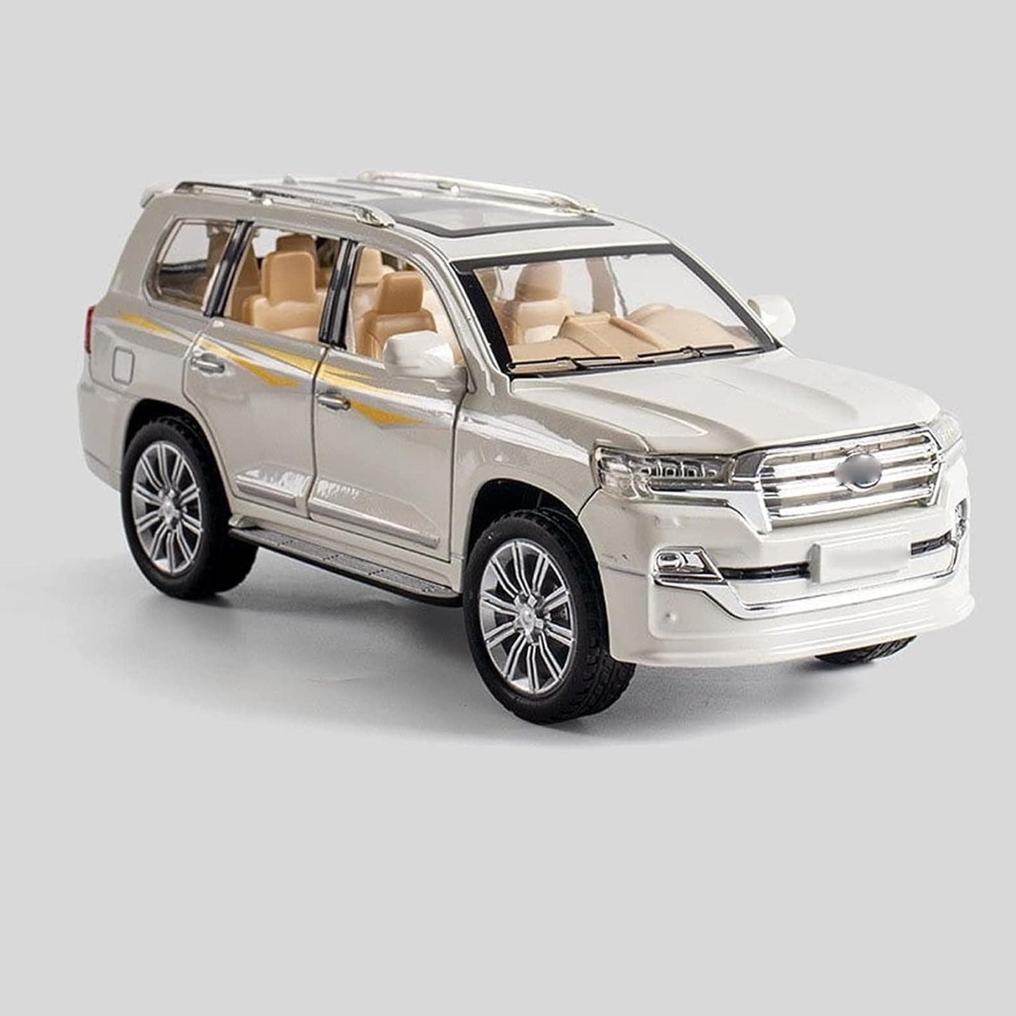 Sulfar Diecast Car Alloy Cars Model Die Cast Sound And Light Pull Back Vehicle Boy Toy Gift 1/24 For Toyota For Land-Cruiser (Color : White)